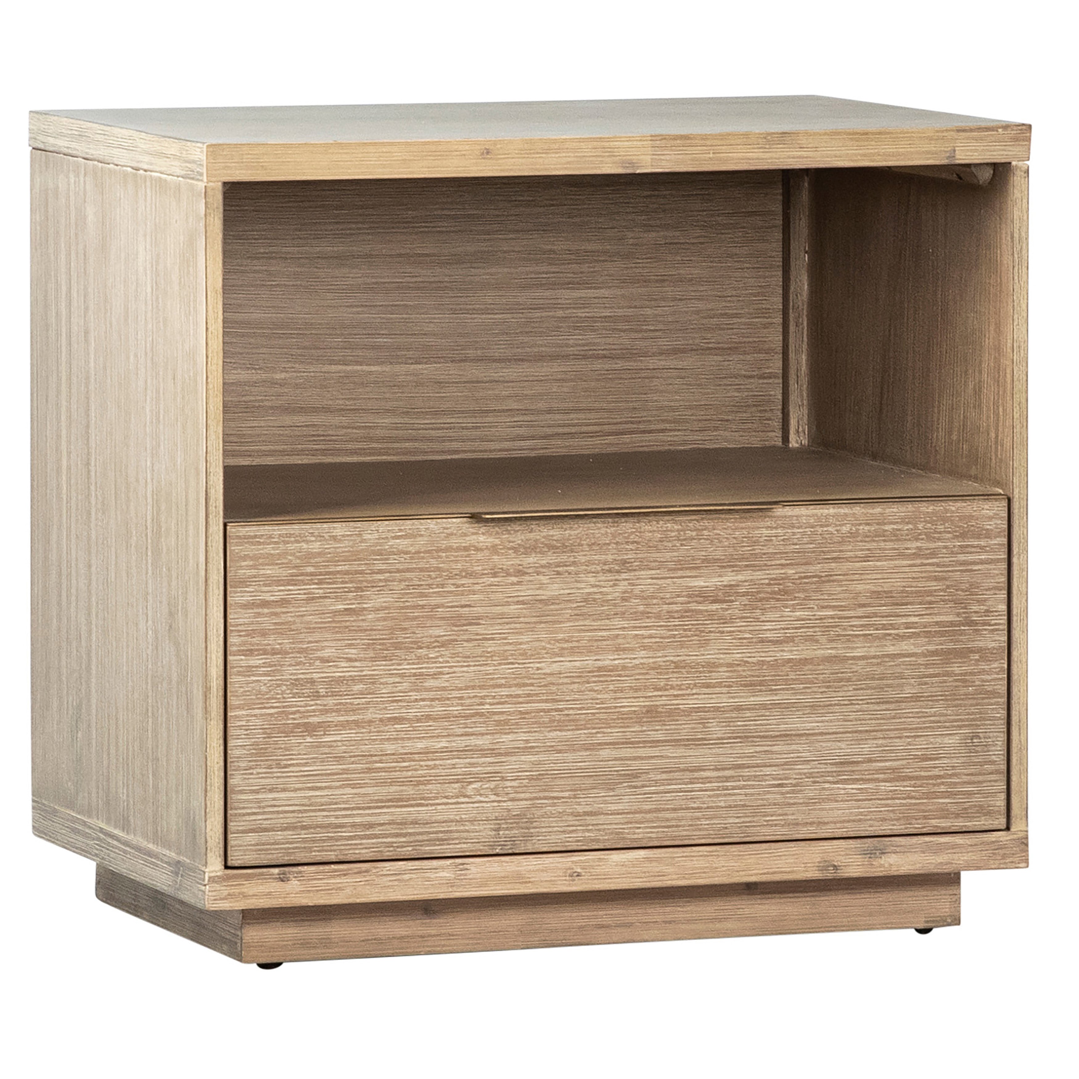 Sorina Solid Acacia Wood Nightstand with Drawer and Open Shelf
