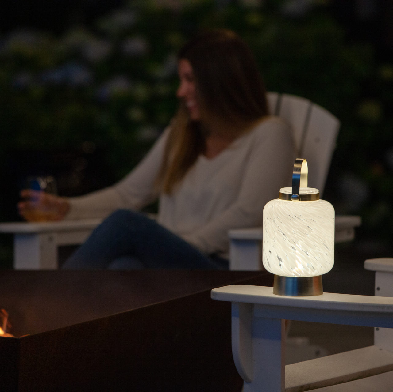 Lightkeeper USB rechargable handblown glass lantern at night