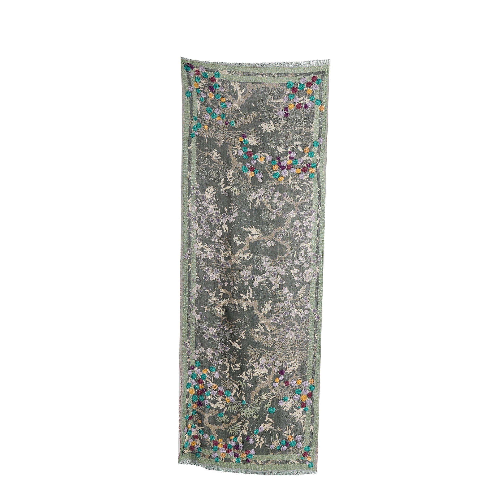 Botanica Embroidered Scarf -  Dark Olive