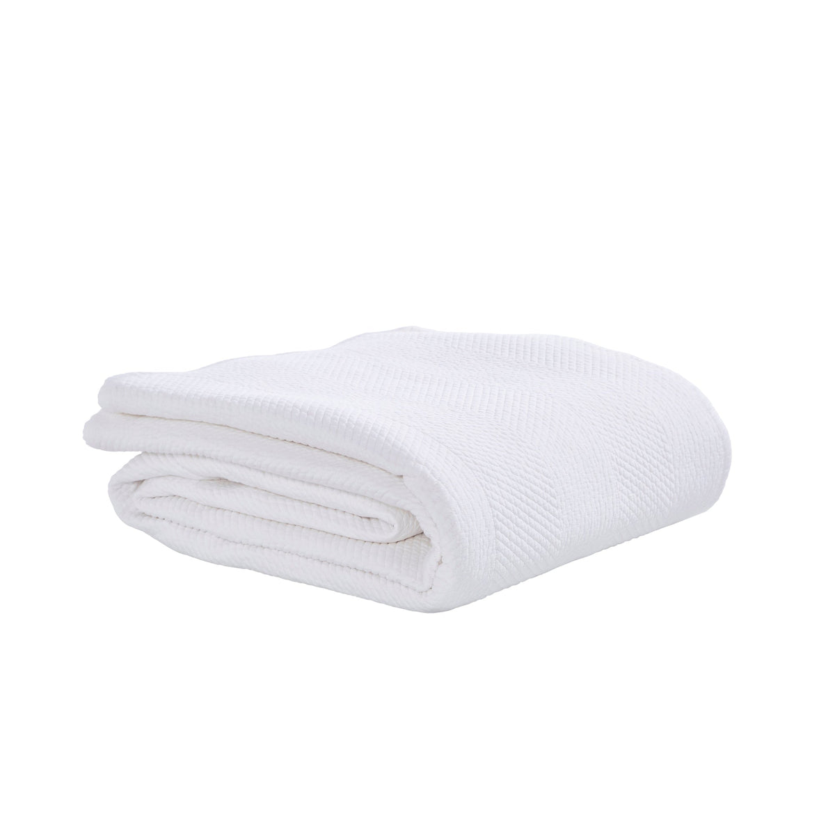 CL-170-11096_8|Pristine white chevron textured coverlet neatly folded, providing a clean, elegant, and modern bedding solution.