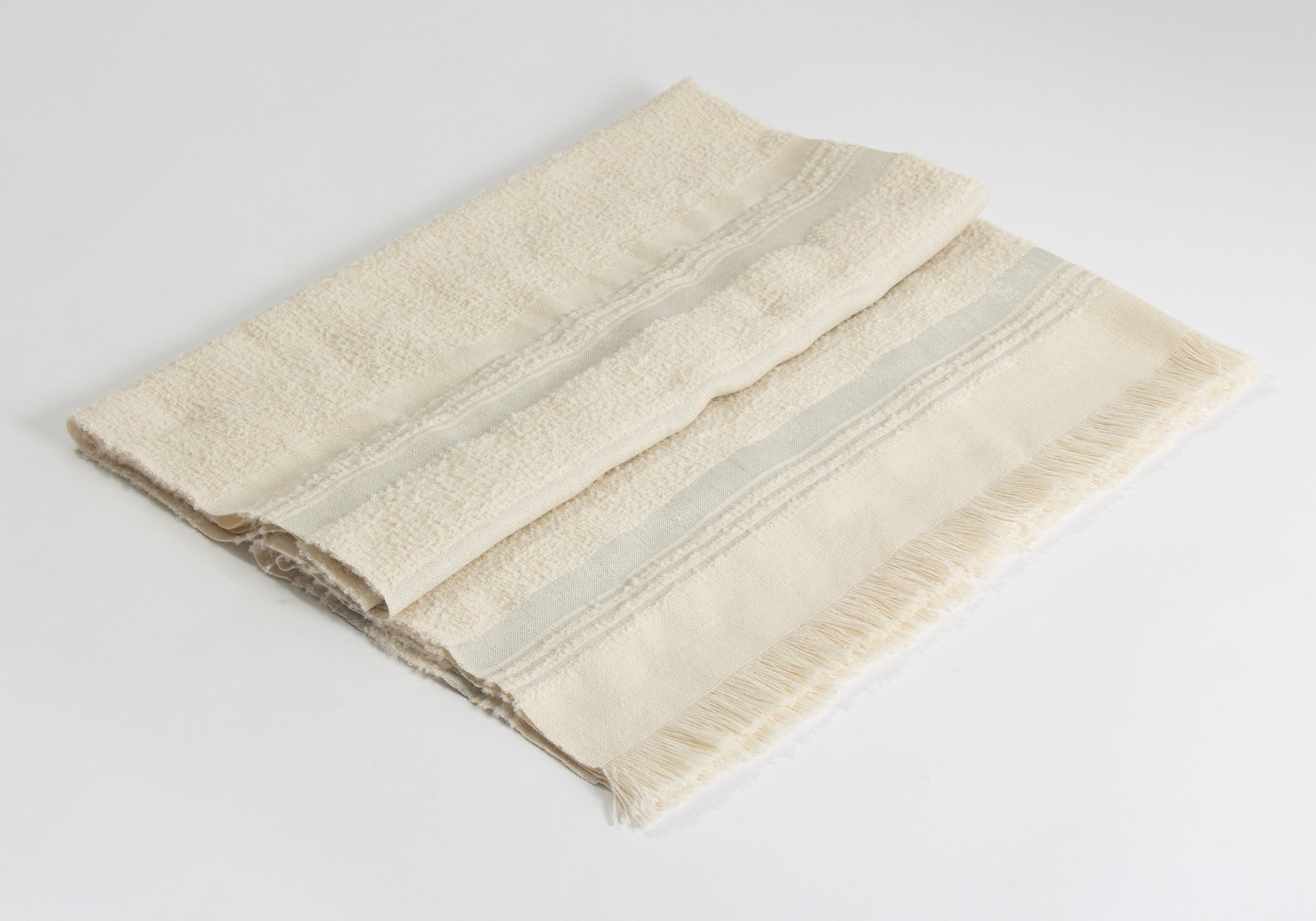 Handwoven Boucle Alpaca Throw - Ivory + Silver