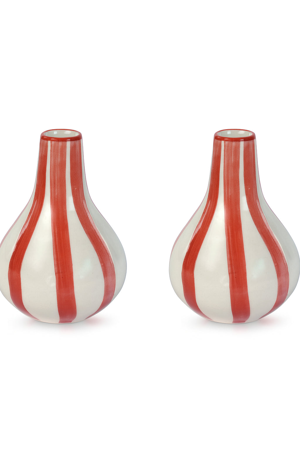 Ceramic Stripe  bud vase, Red -  3.5 x 3.5 x 4.75 Inches ( Set of 2 )