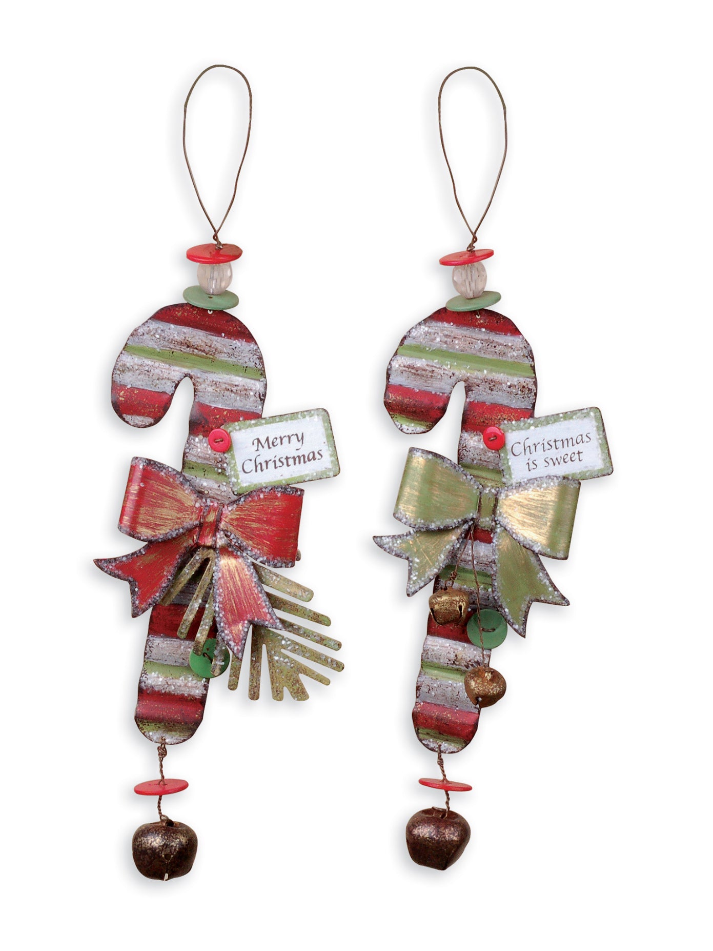 Rustic Vintage Metal Candy Cane Ornaments - Set of 4