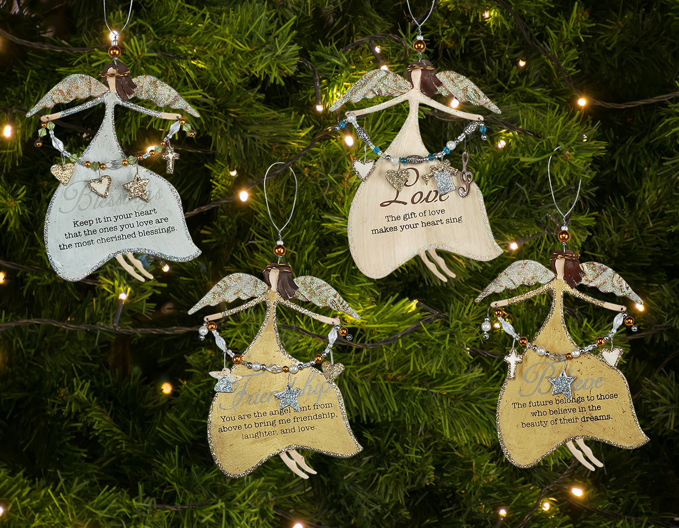 Inspiring Rustic Metal Angel Ornaments - Set of 4