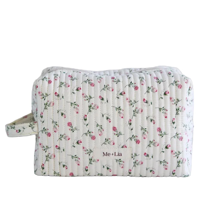 Cloud Rose Make-up Bag Large — interior of cloud rose floral cotton cosmetic bag