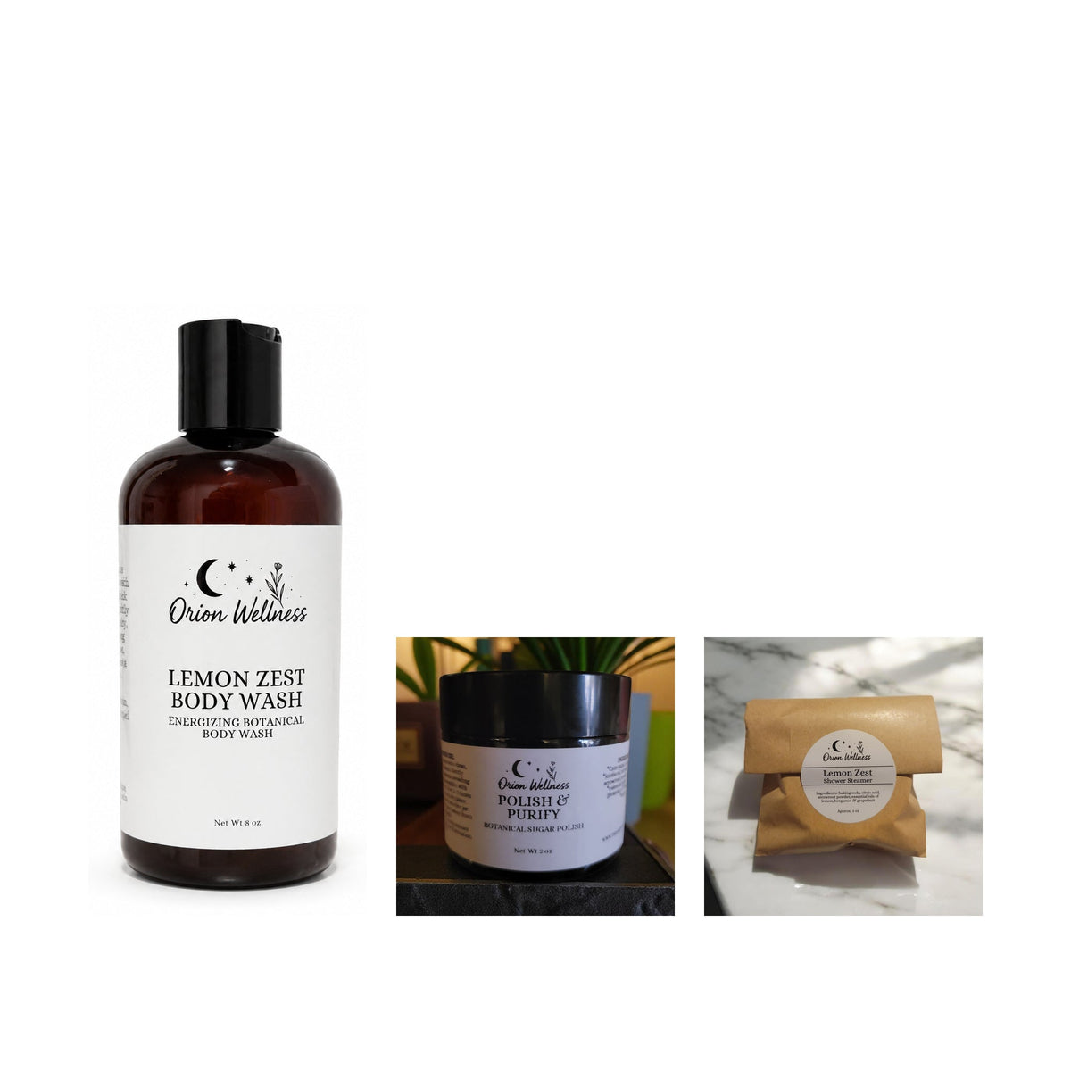 Cleanse + Polish Shower Ritual bundle by Orion Wellness on white