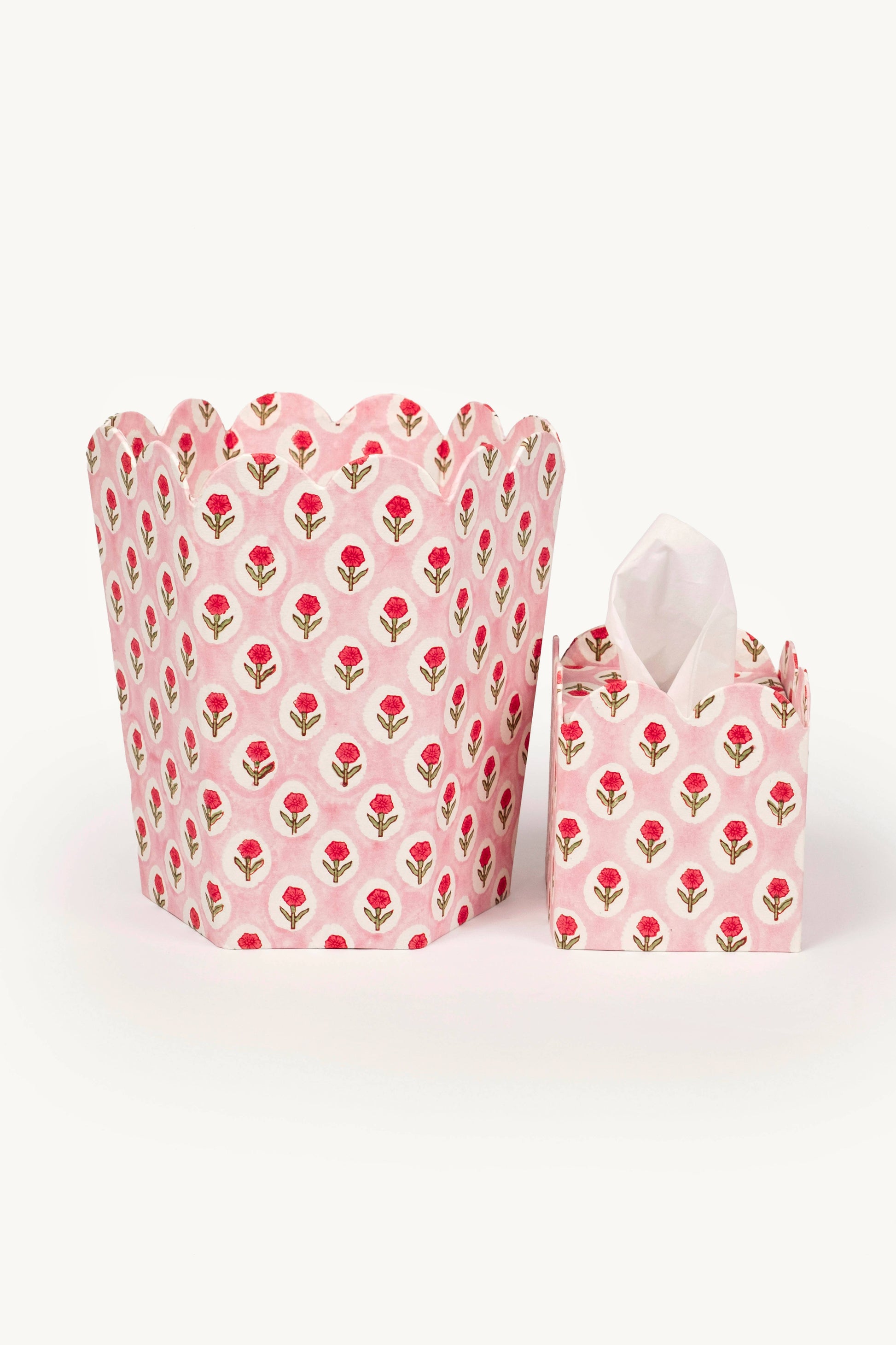 Block Print Tissue Box Cover- Tea Rose (Collapsible)