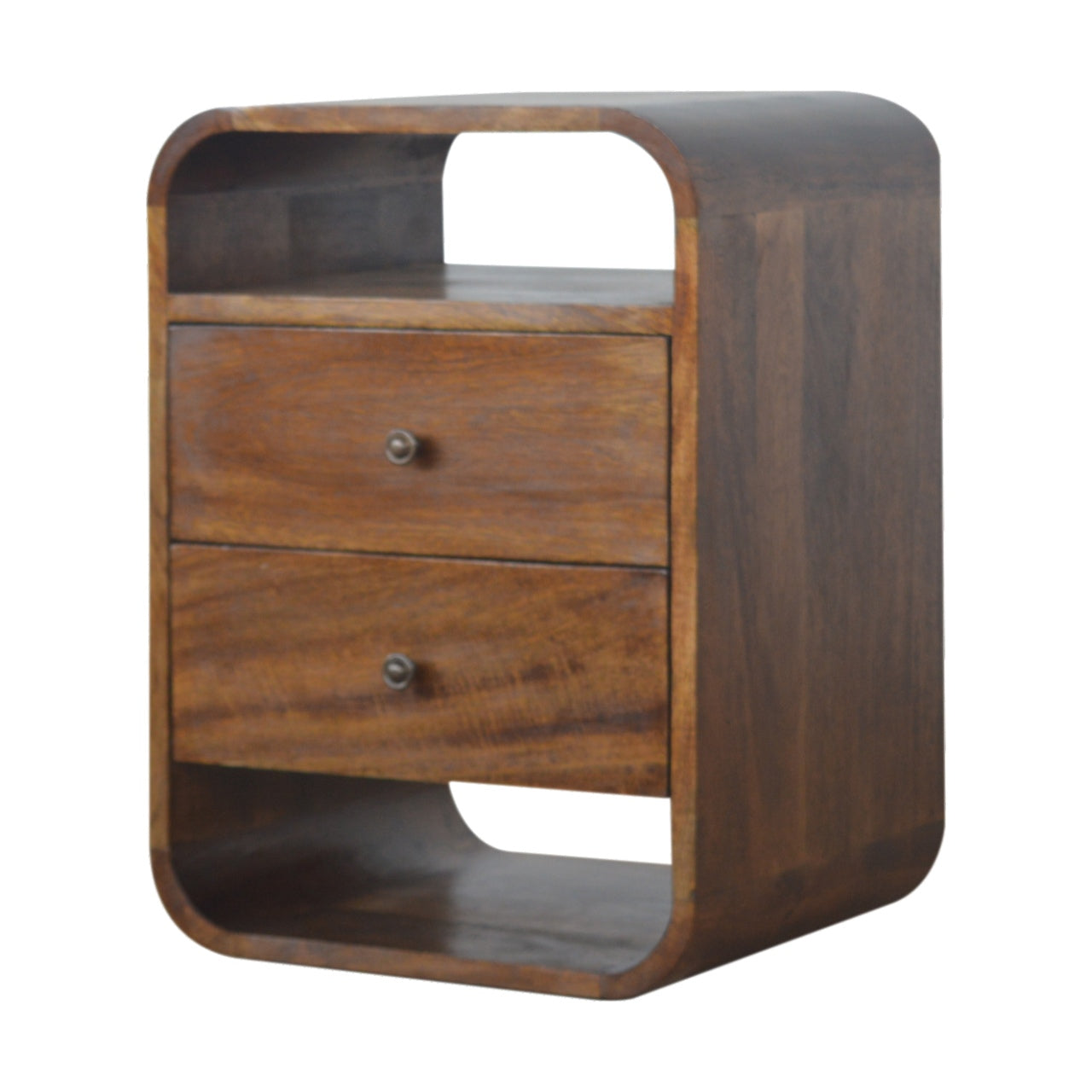 Solid Wood Chestnut Curve 2-Drawer Nightstand