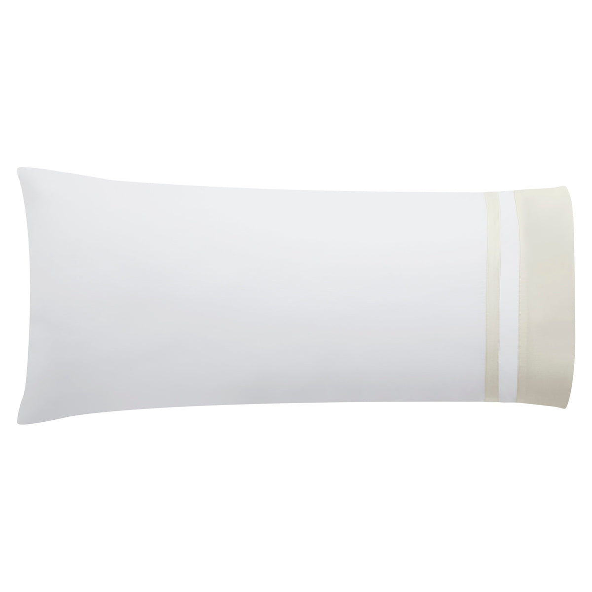 AKP-540-2040_3|Single white 100% cotton sateen pillowcase, standard size, with a wide beige solid and white striped border.