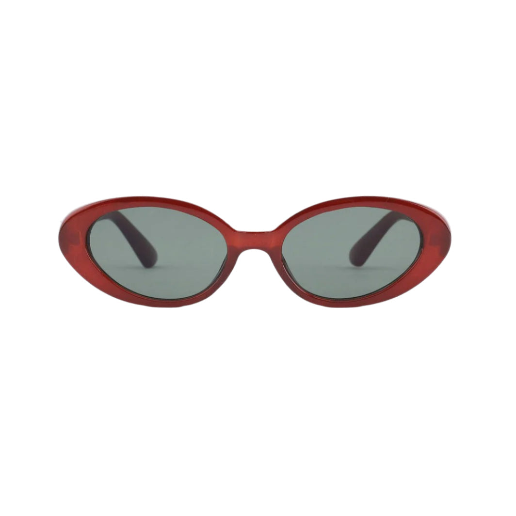 Sad Eyewear Bloom oval sunglasses in tobacco red with tinted black lenses
