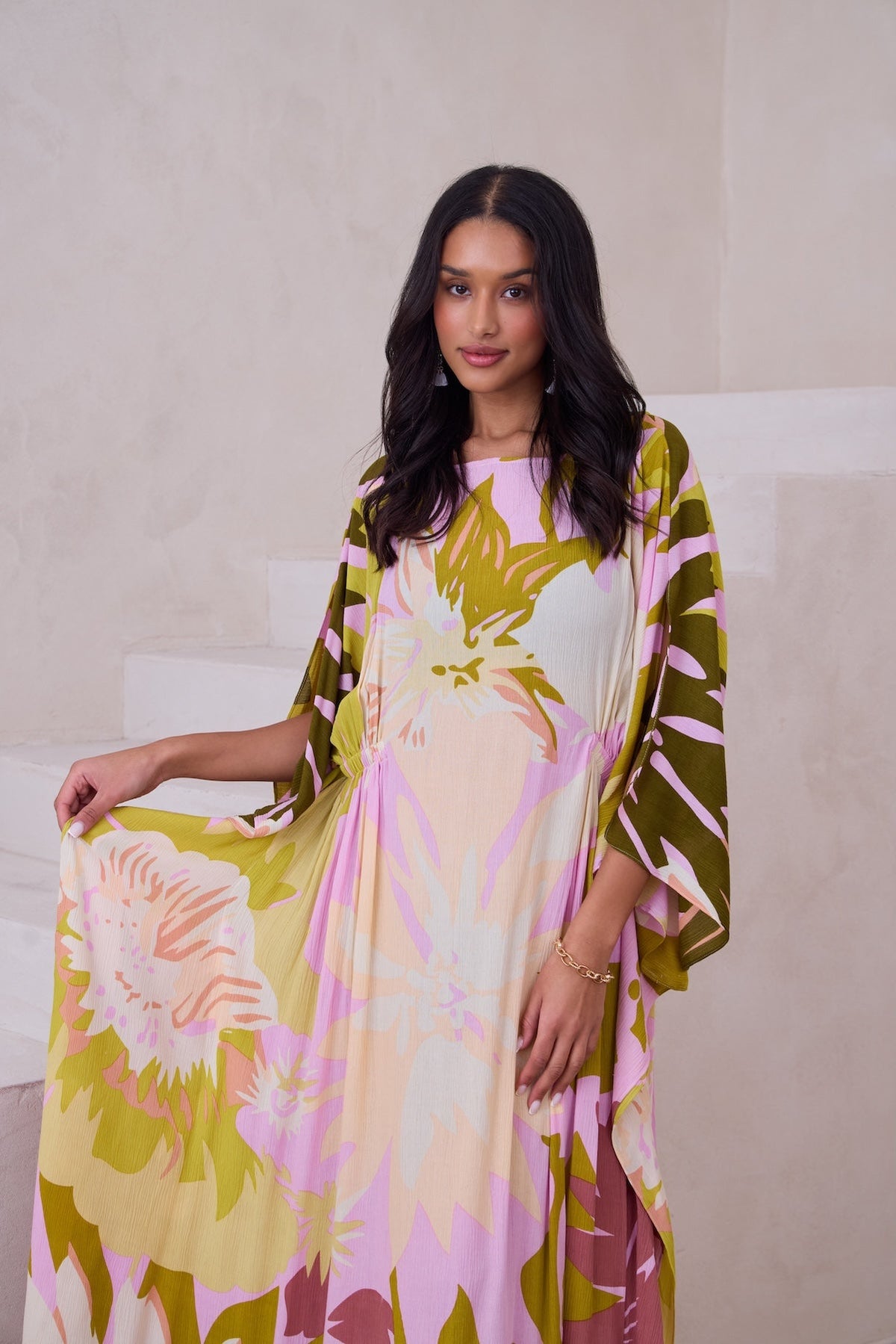 Multicolor Floral Kaftan Maxi - Cream Multi
