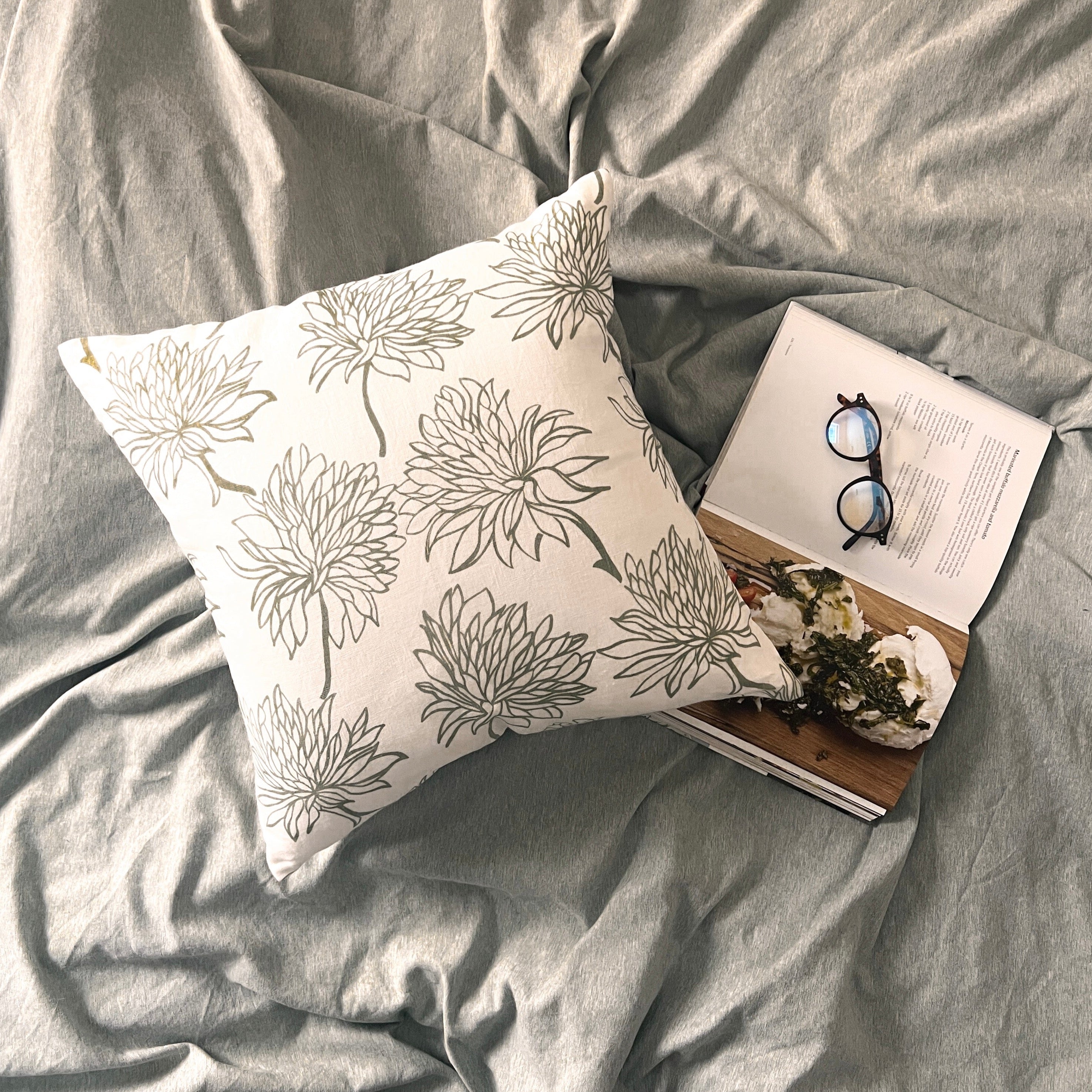 Dahlia - Pure Linen Throw Pillow Cover - Sage Green