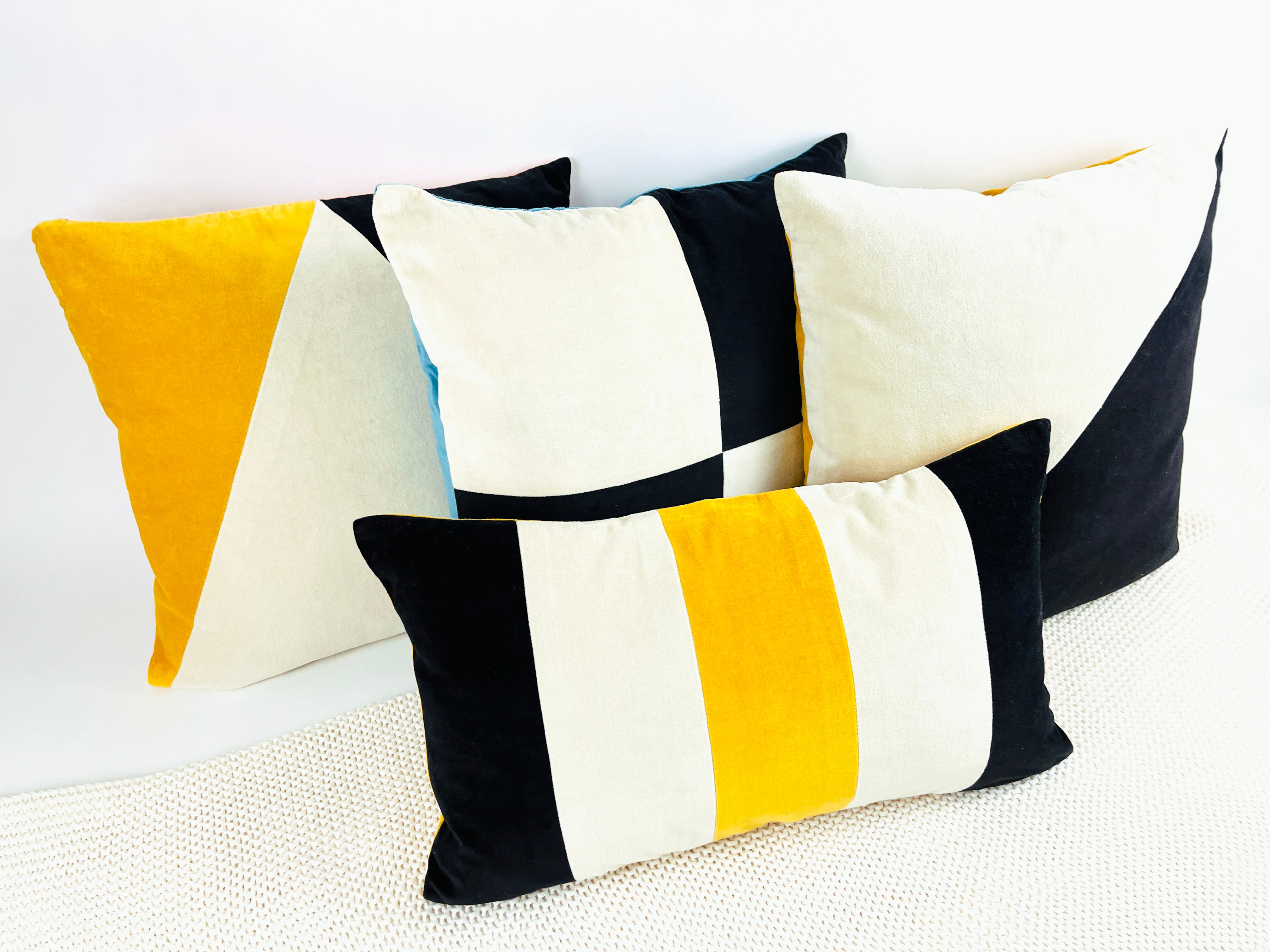 Cotton Velvet Lumbar Pillow Cover - Rugby Stripe - Thumbnail 2