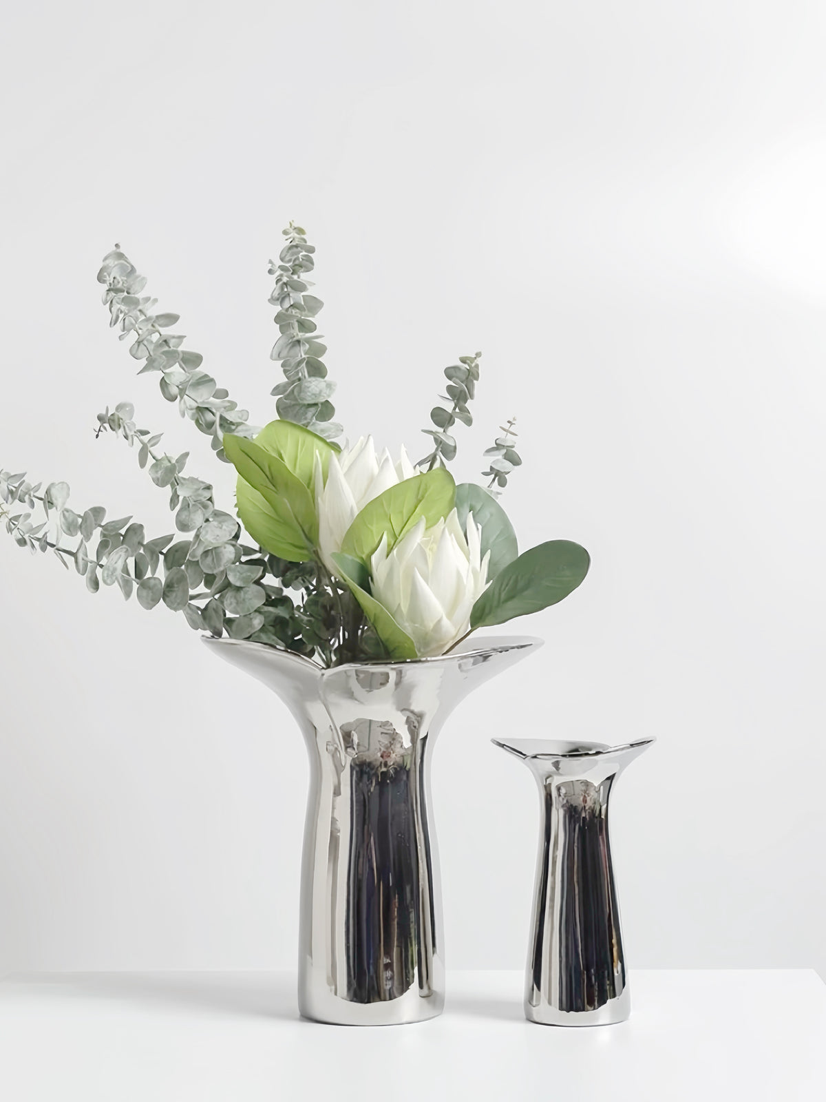 Handmade Modern Silver Bloom Vase, Ceramic Botanica Centrepiece Vase