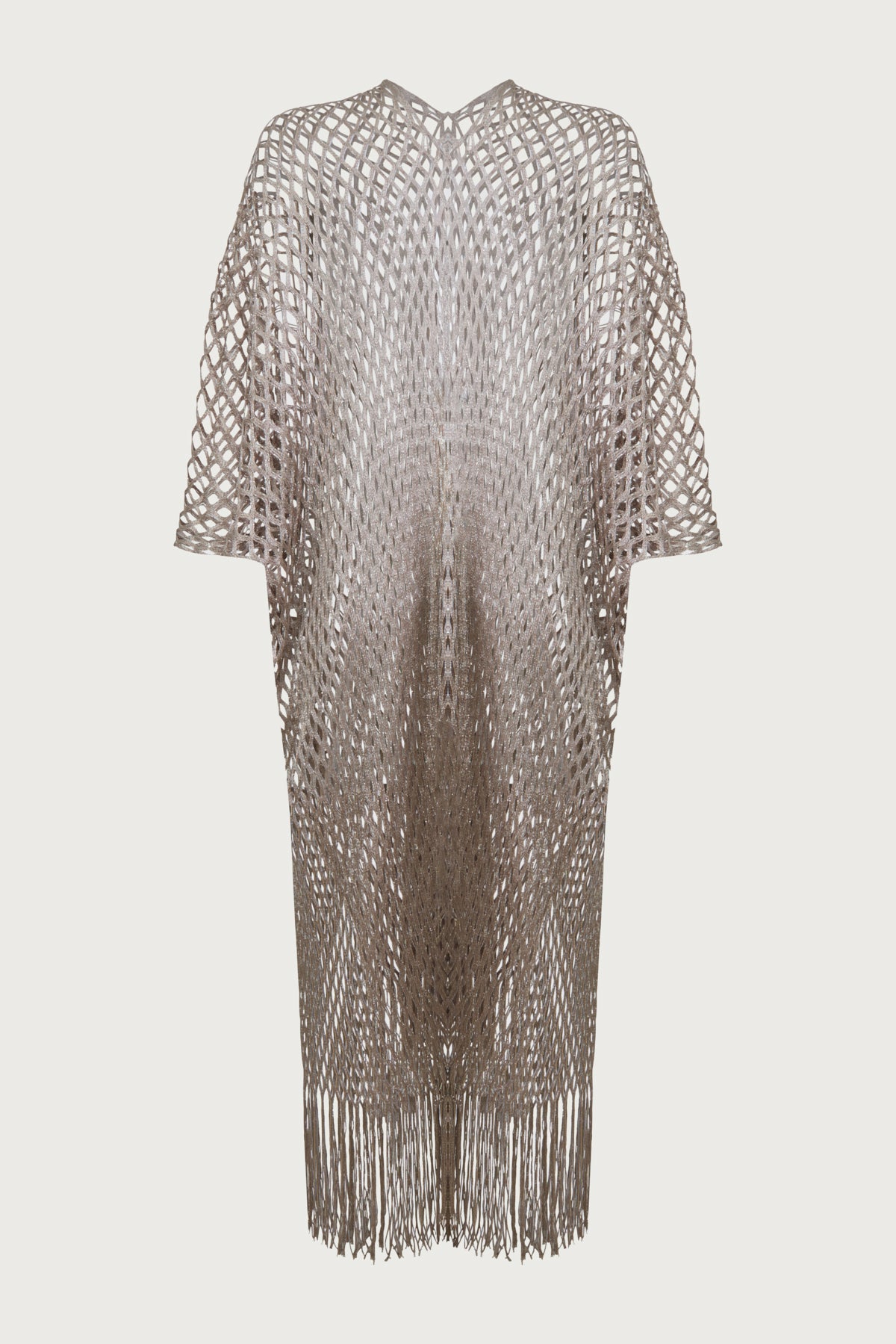 Metallic Fringe Kimono - Taupe