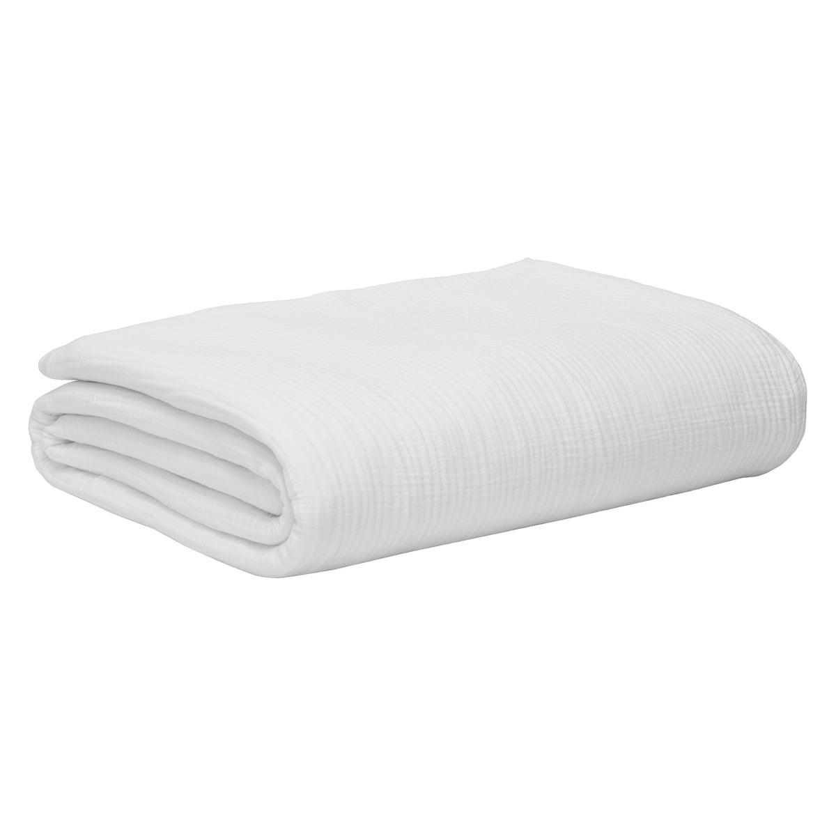 BL-861-9496_7|Perfectly folded white crinkled cotton blanket, displaying its soft, inviting texture, ideal for comfortable and cozy bedding.