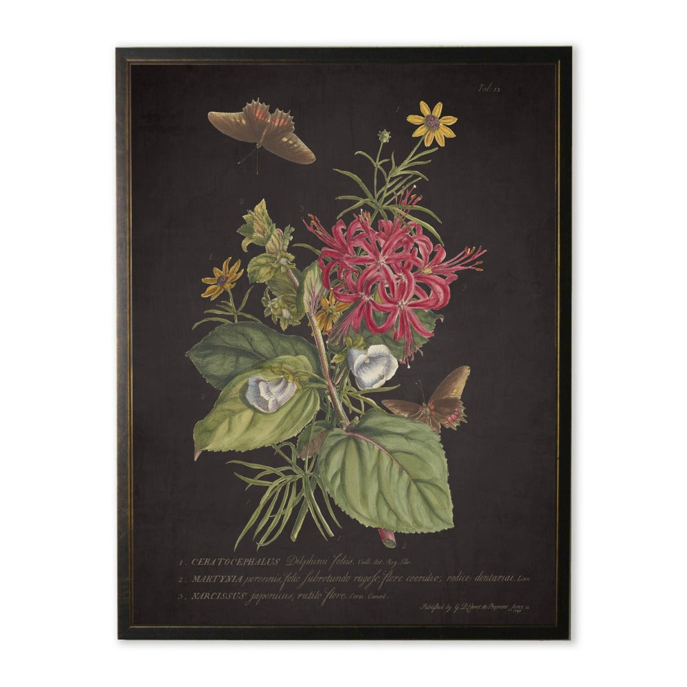 Red and Yellow Flowers with Butterflies in Copper and Black Frame