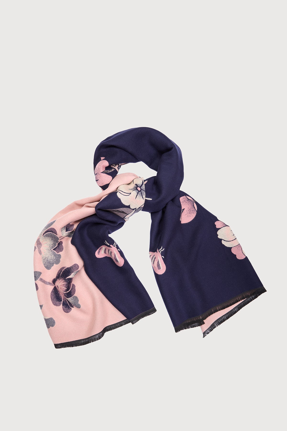 Floral Reversible Scarf Navy Pink - Navy