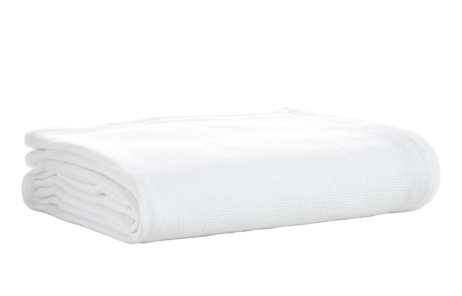 BL-858-11096_7|Neatly folded crisp white woven blanket, showcasing its soft texture, perfect for adding comfort and style to any home decor.