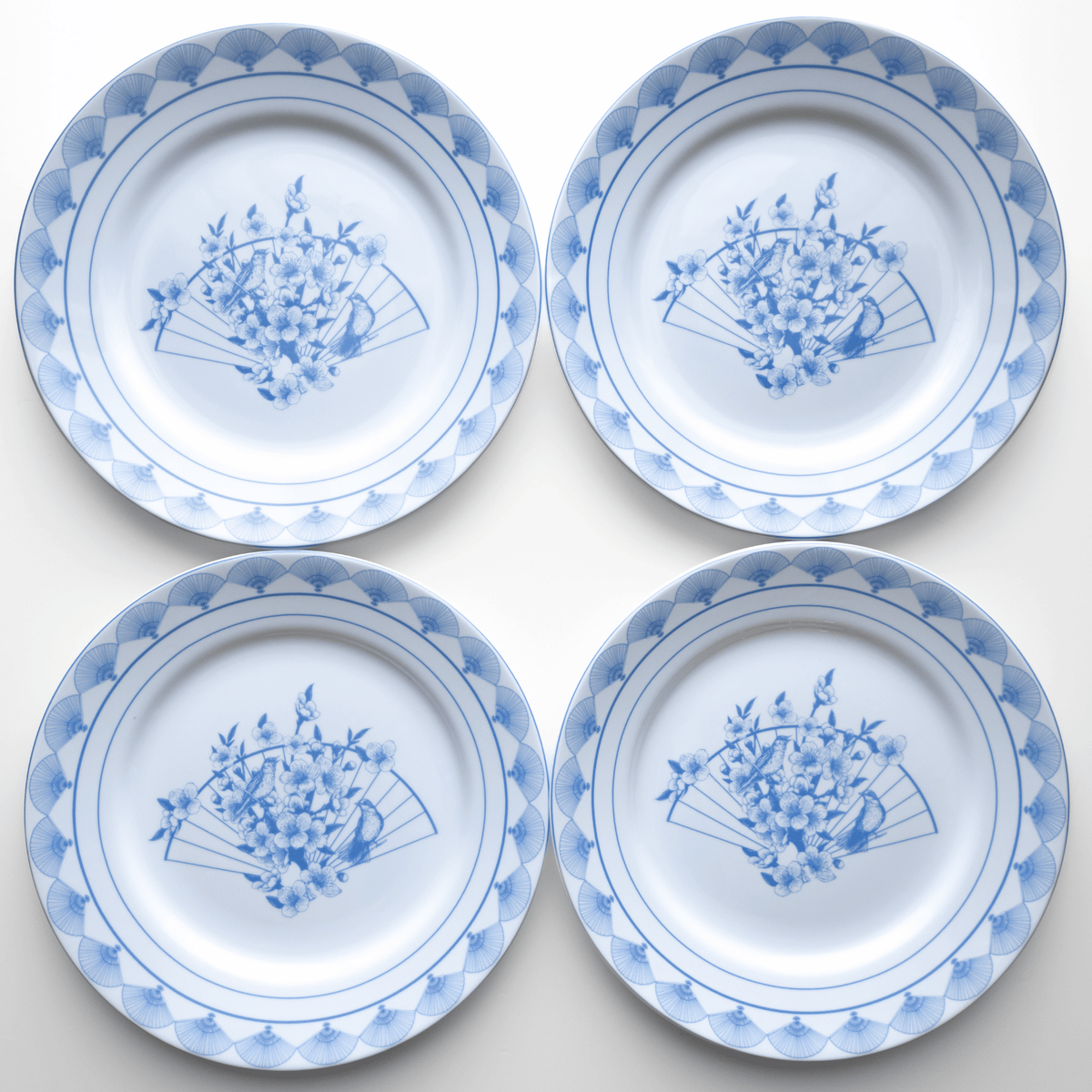 Blue Nightingale Dinner Porcelain Plates, Set of 4