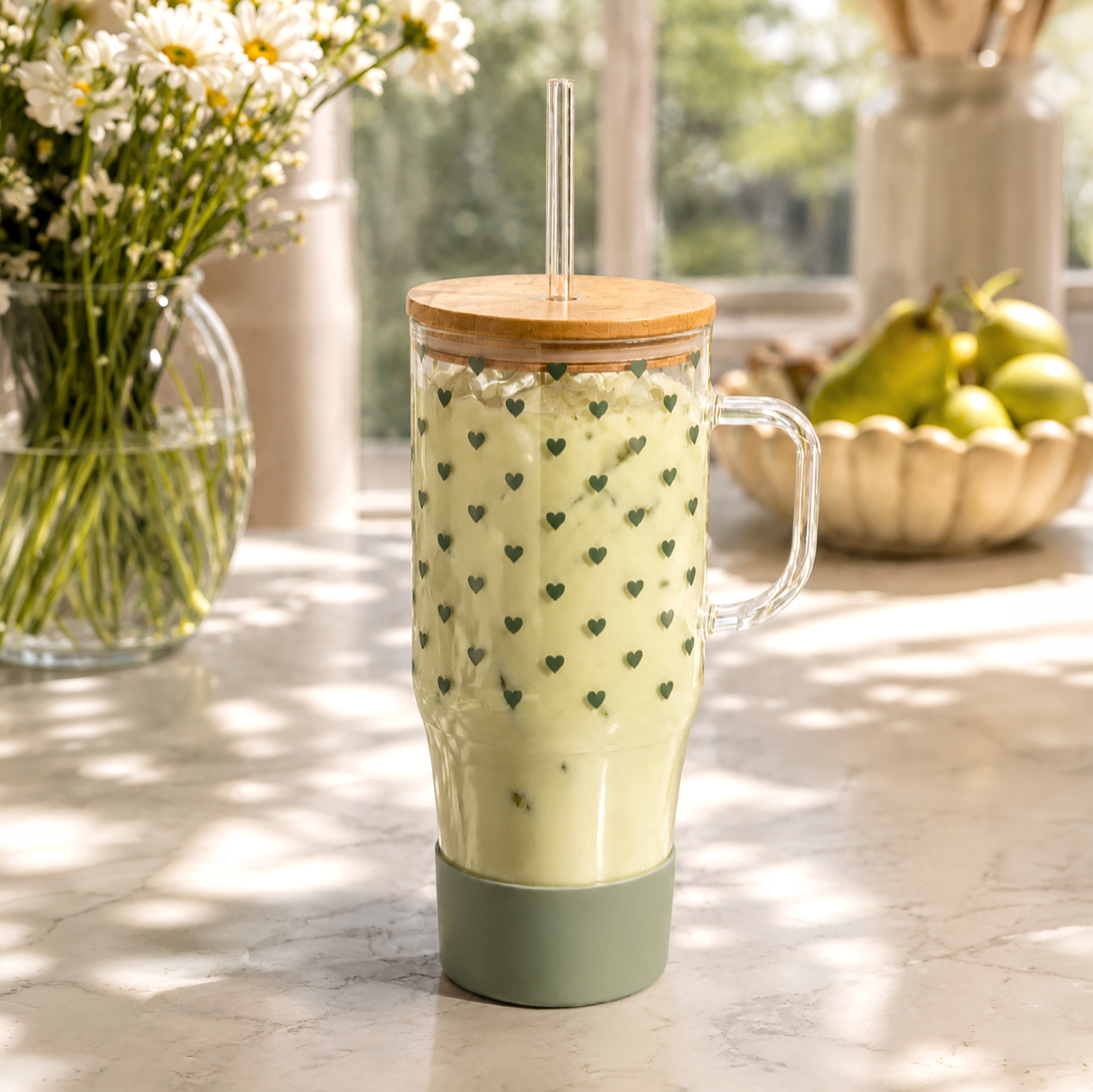 Seafoam Mini Heart 32oz Glass Tumbler & Boot Bundle