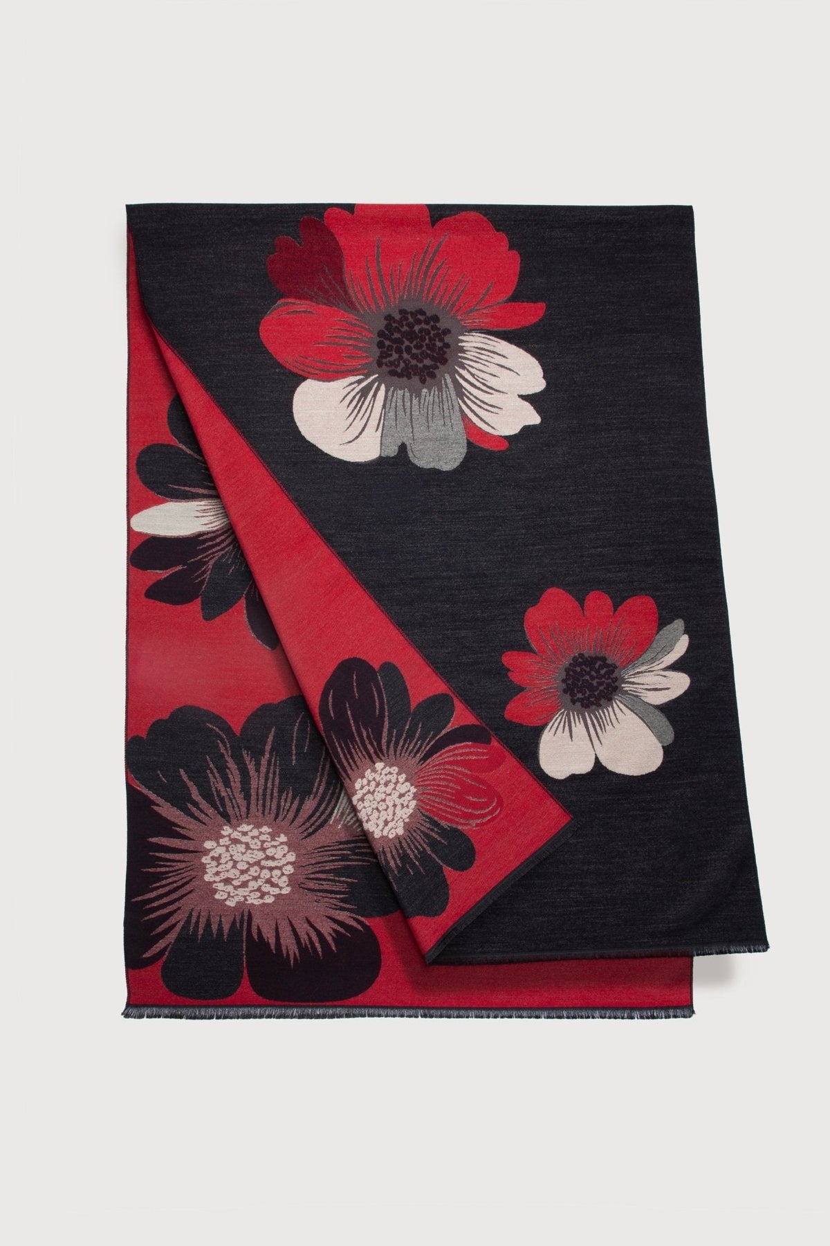 Fresh Floral Reversible Scarf - Crimson