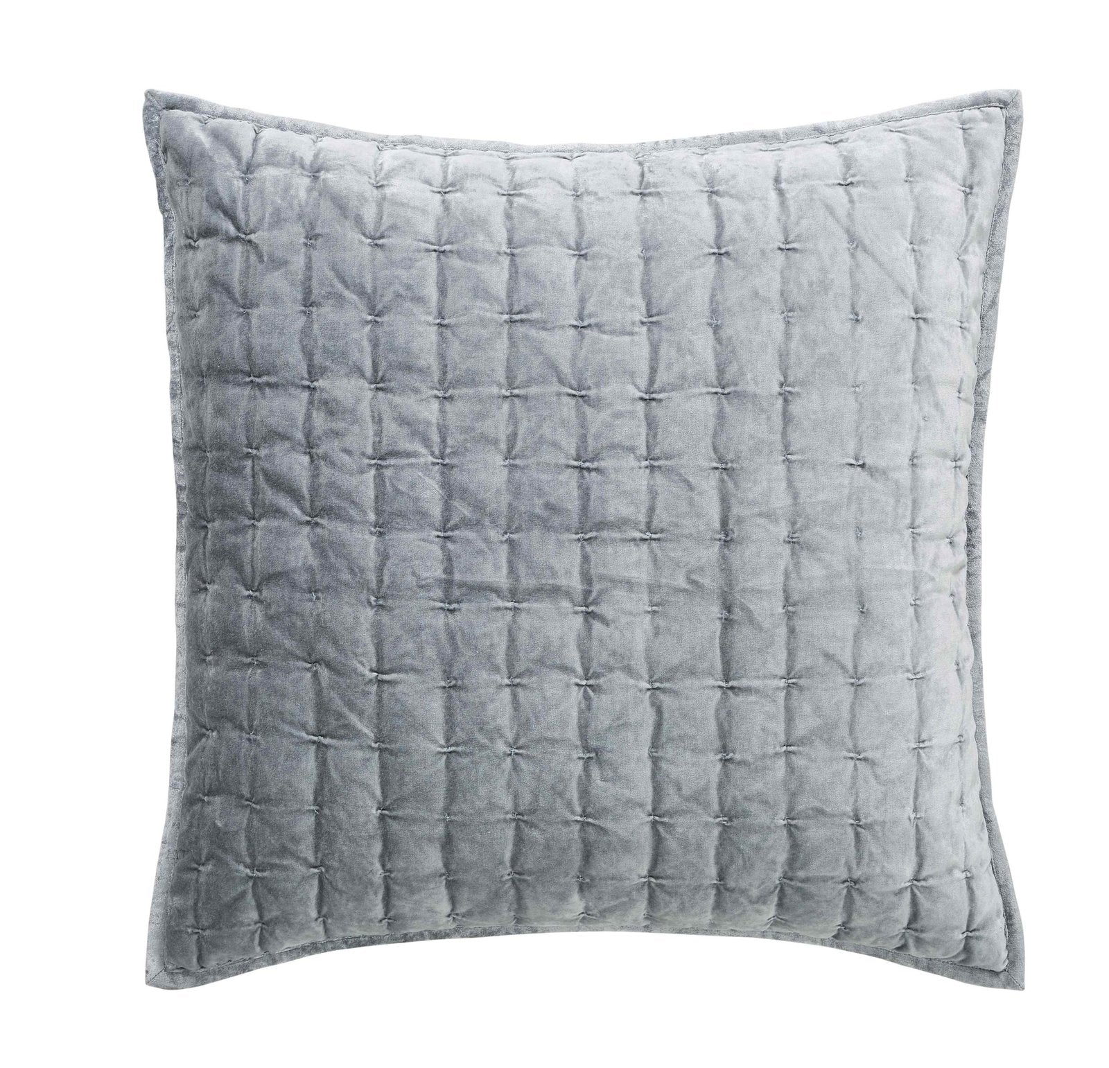 ES-324-2626_1|Soft grey velvet quilted cushion with a classic grid stitch pattern, perfect for modern and comfortable home decor.