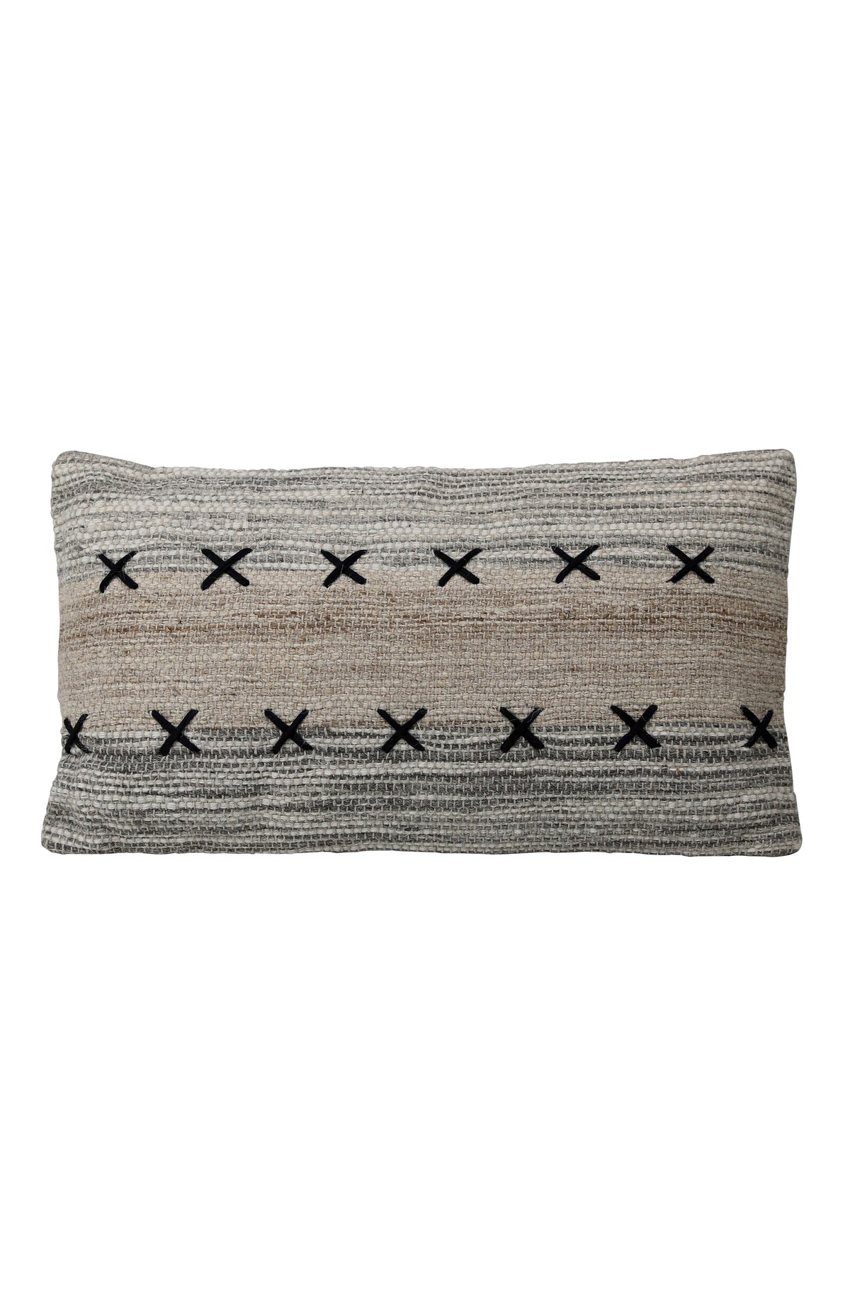Milan Handwoven Wool & Cotton Lumbar Pillow - Grey/Taupe/Black (14" x 26")