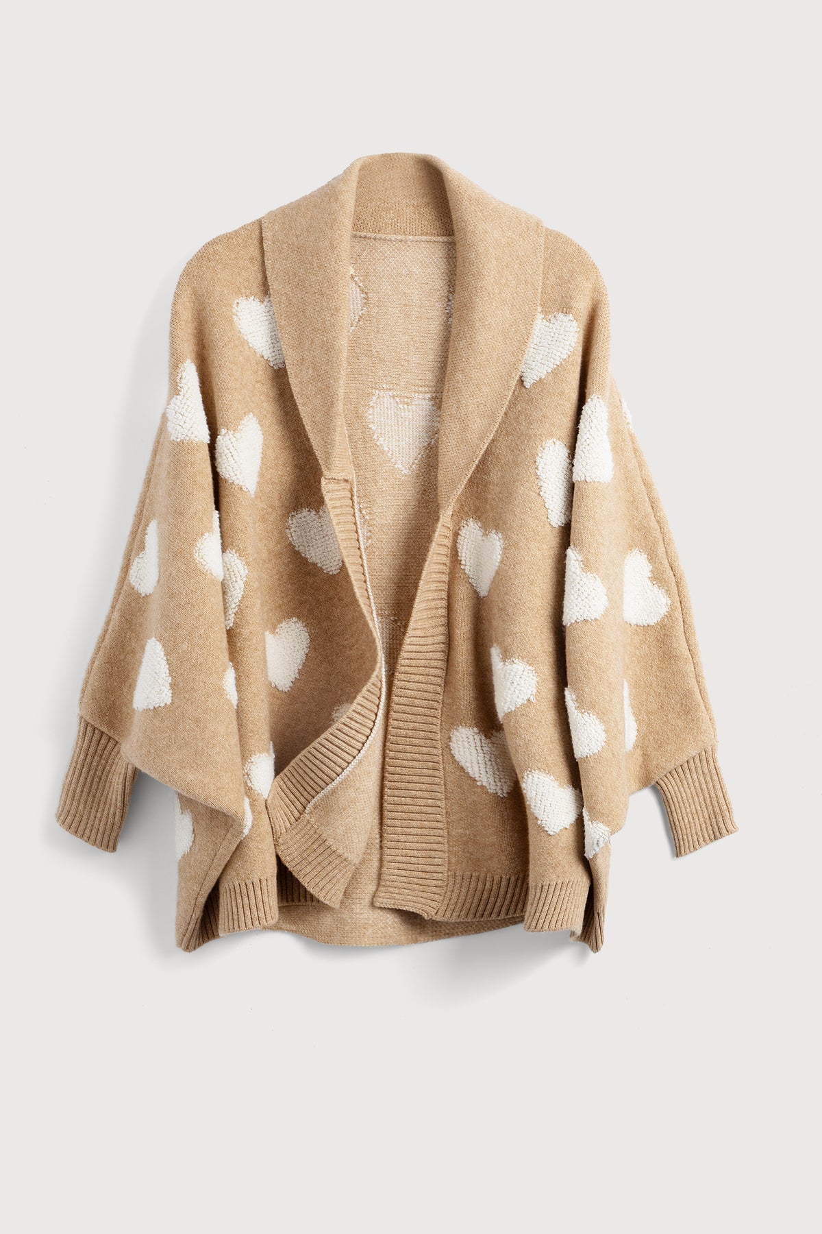 Heart Cardigan Ribbed Knit - Beige