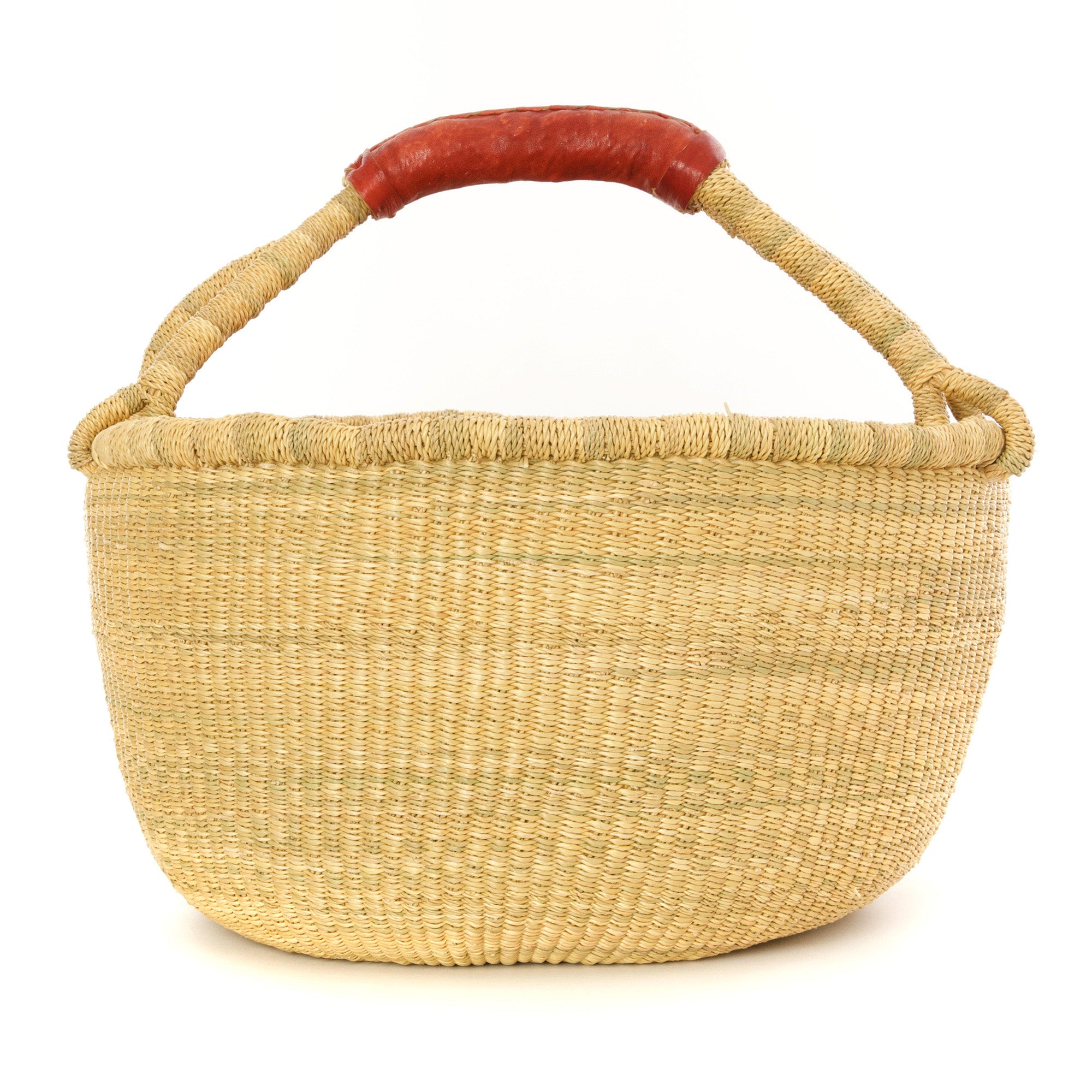 Basic Bolga Farmer's Market Shopper Basket with Leather Handle