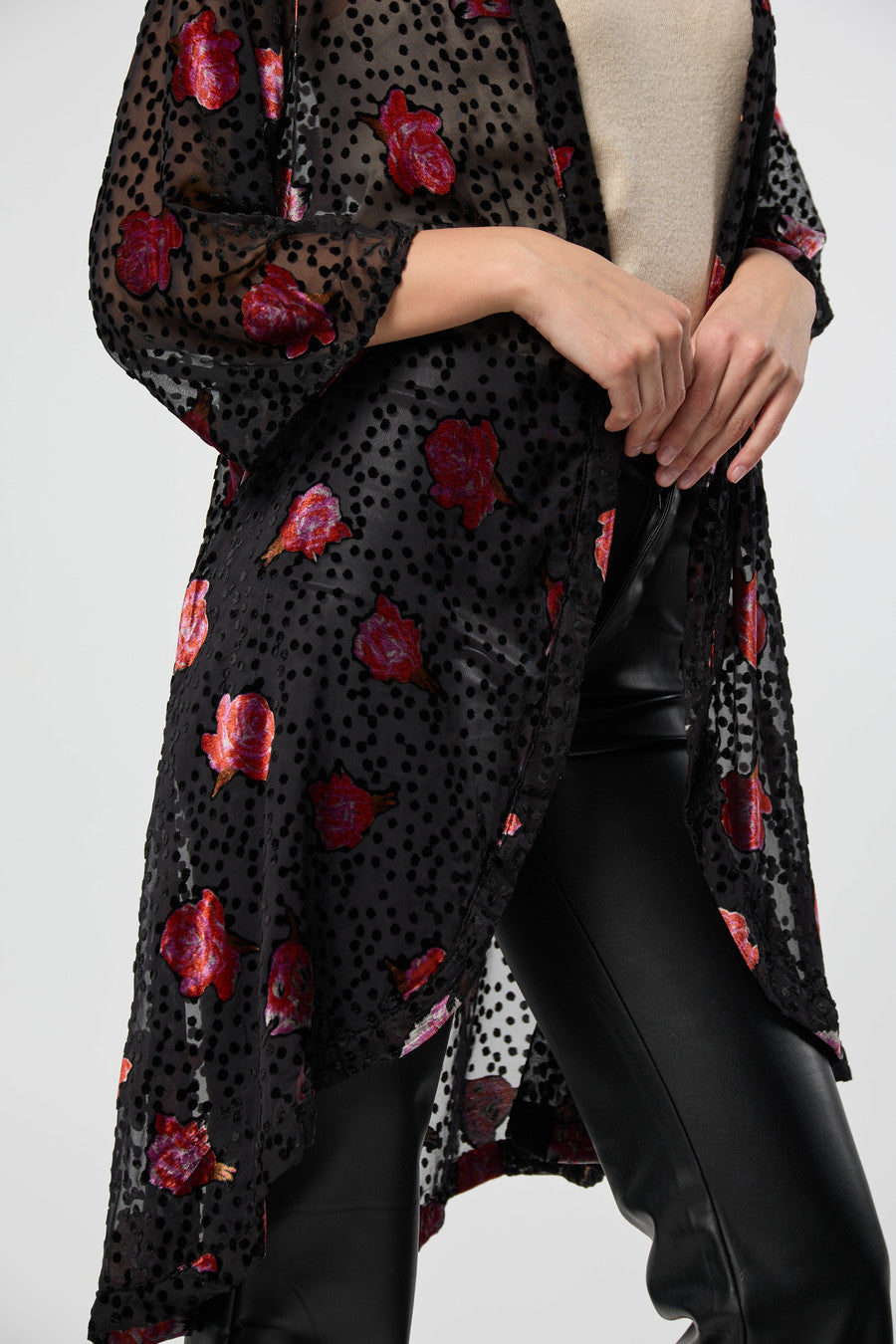 Black Velvet Rose Kimono - Black