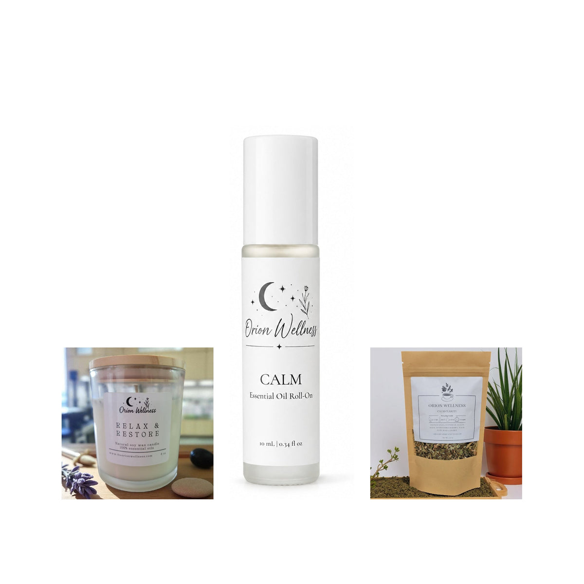 Calm Evening Gift Set bundle by Orion Wellness on white