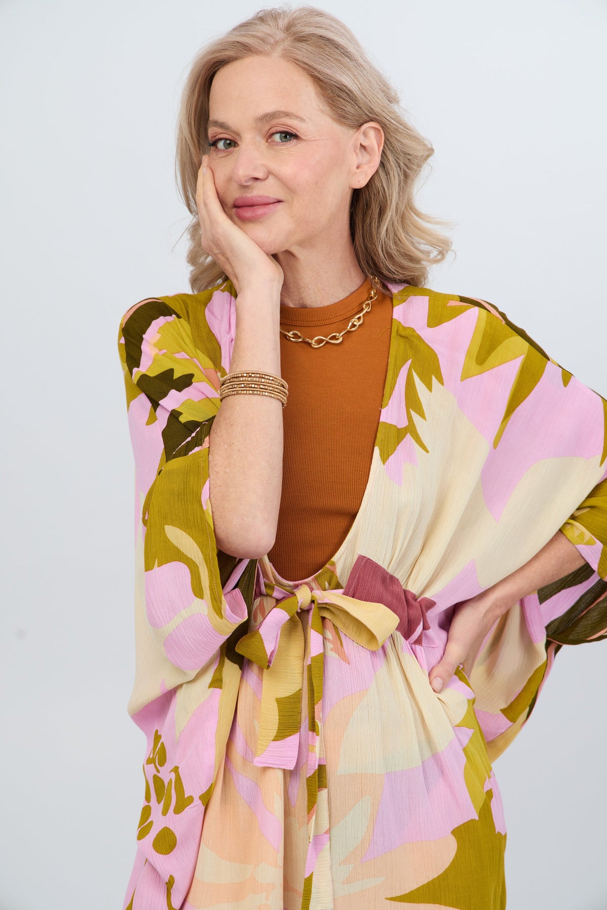 Multicolor Floral Short Kaftan - Cream