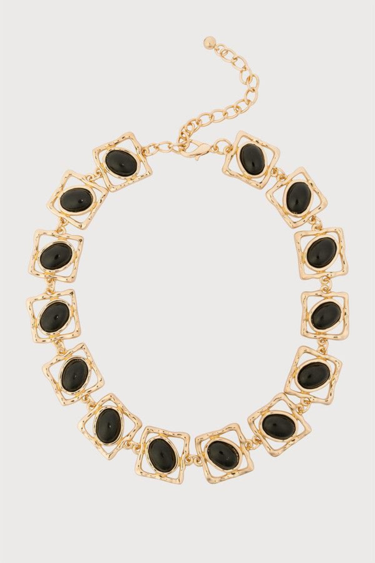 Geometric Frame Cabochon Necklace - Black