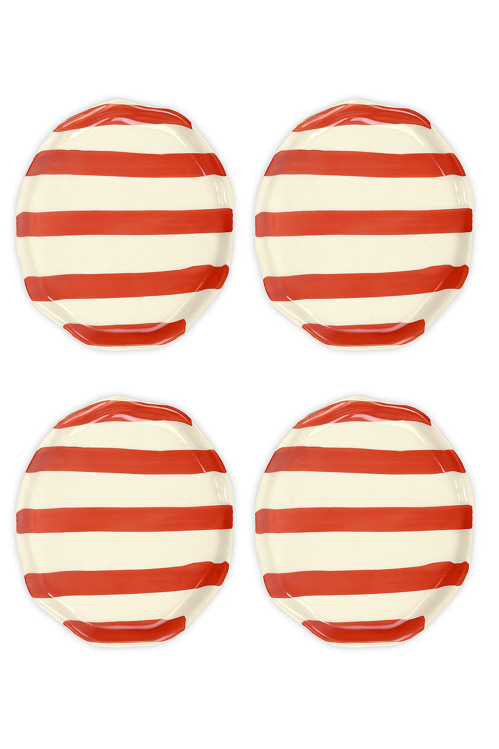 Ceramic Red stripe plate, 6.3x6.3 Inches ( Set of 4 )