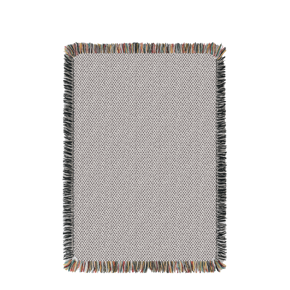 Full view of Rowan cream and beige diamond reversible woven throw blanket with fringe