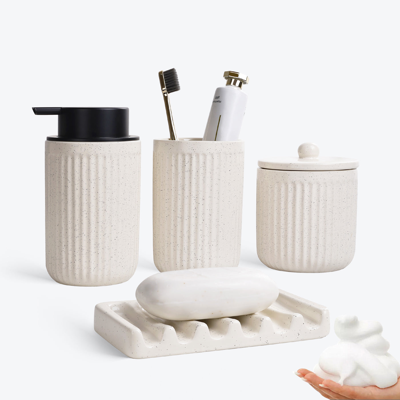 Pockmark 4-Piece Foaming Bathroom Set Sustainable Ceramic