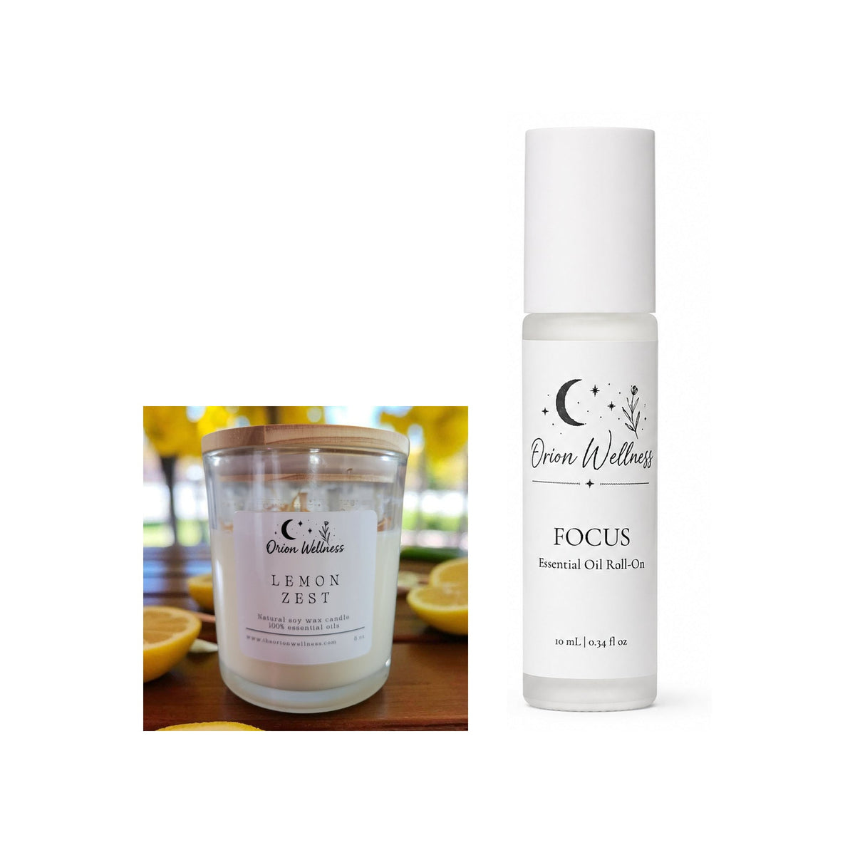 Morning Candle + Roll-On Duo bundle by Orion Wellness on white
