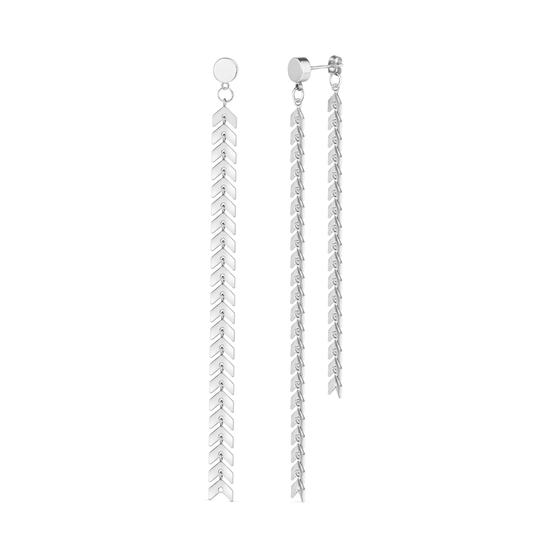 Elegante Silver Chevron Dangle Earrings