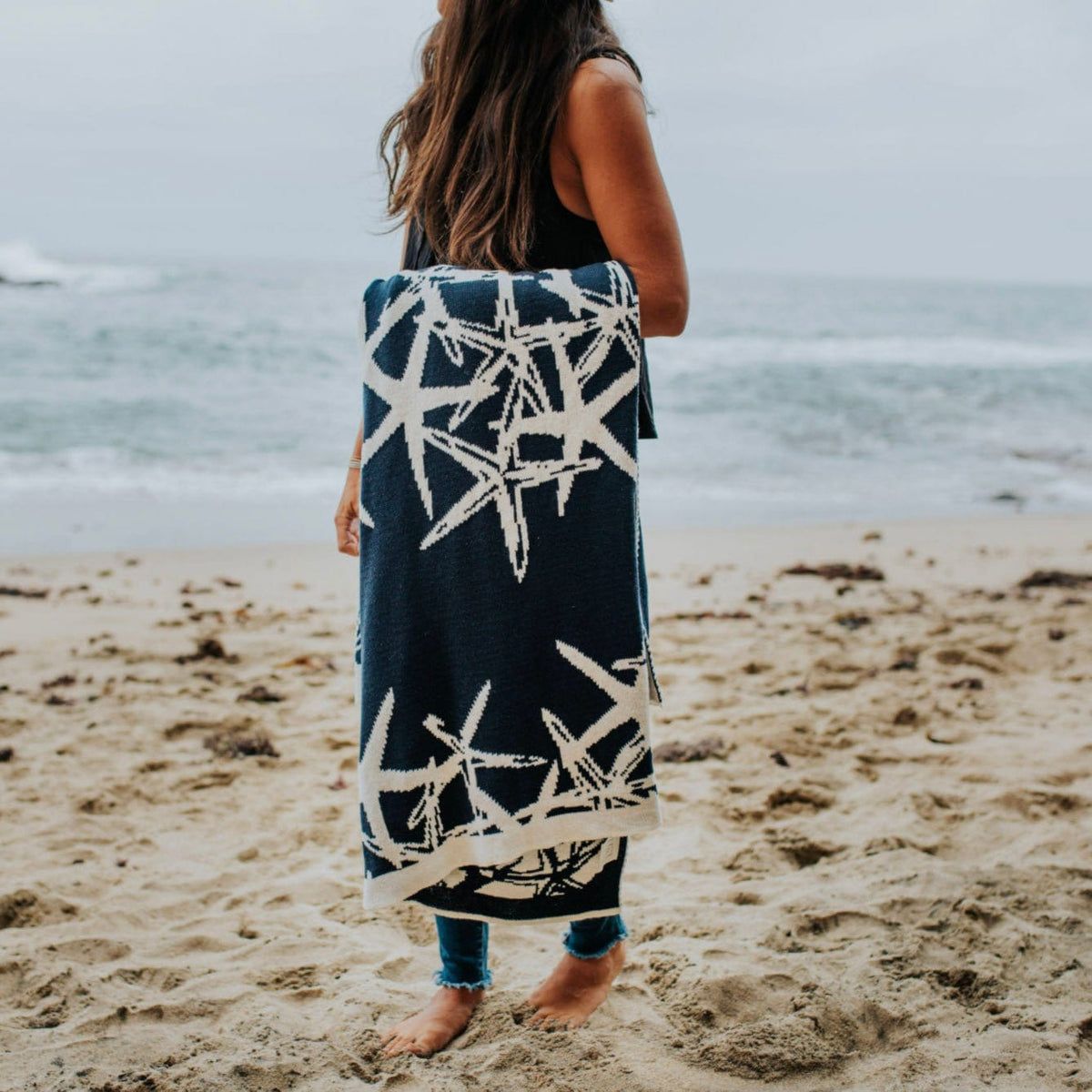 in2green Eco Throw Reversible Sustainable Coastal Knit Throw Blanket - Tumbling Starfish 655646732213 BL02RTS1