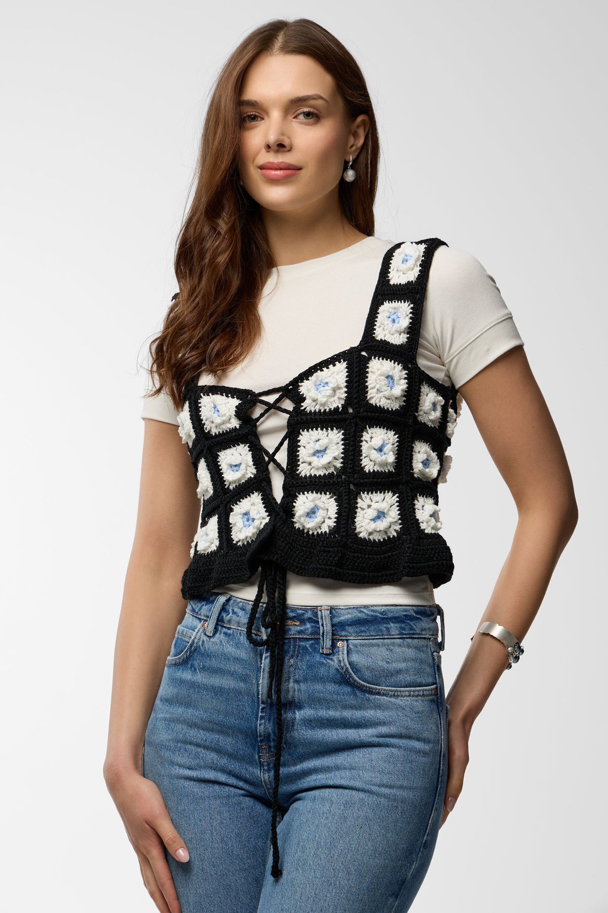 Granny Square Crochet Top - Black