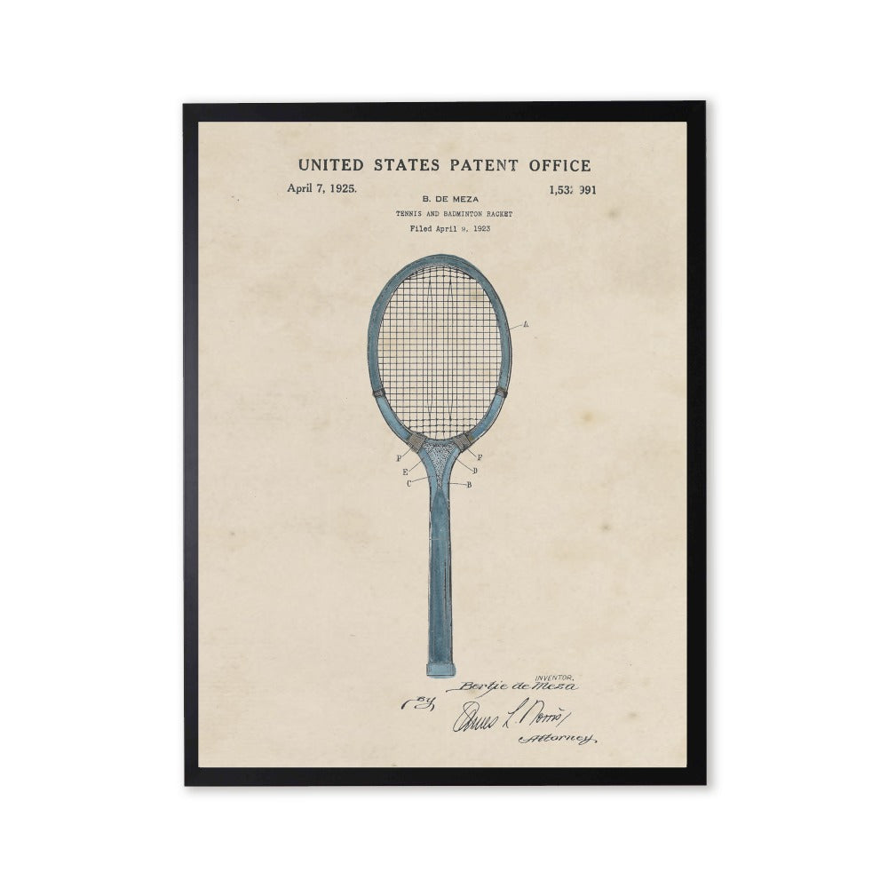 Tennis Racket Patent in Black Frame