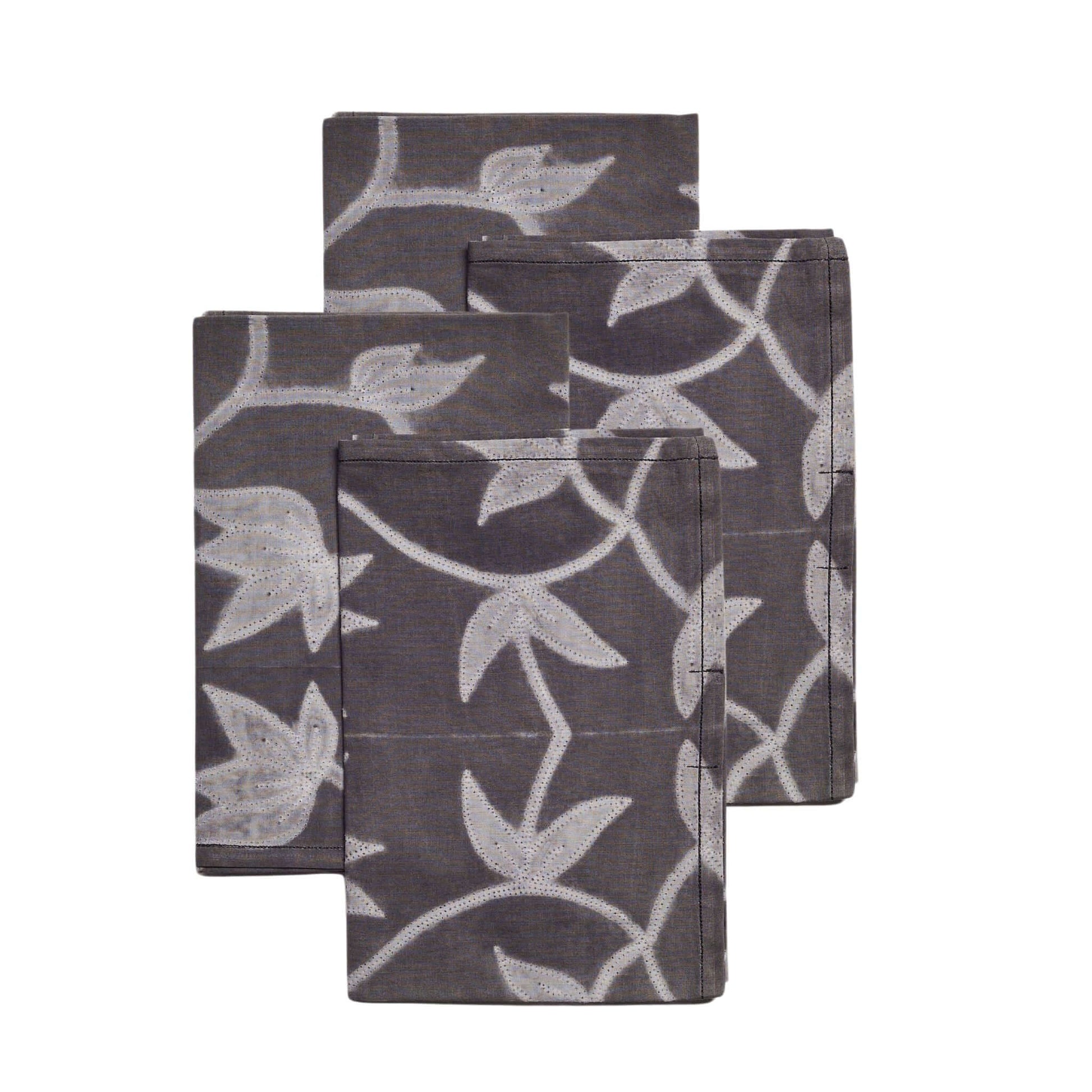 Folio Black Handcrafted Shibori Print Cotton Table Napkins ( set of 4 ) on a white background.