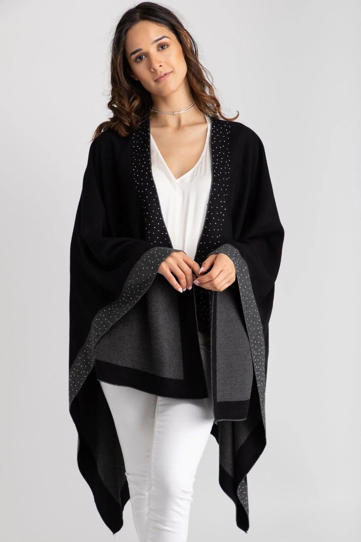 Elin Sparkle Studded Ruana Black