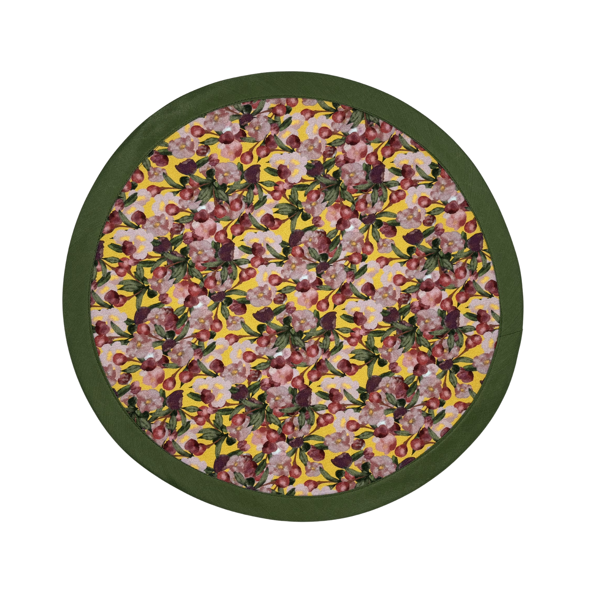 Green Pink Cherry Floral Placemats Romance is Dead Yellow