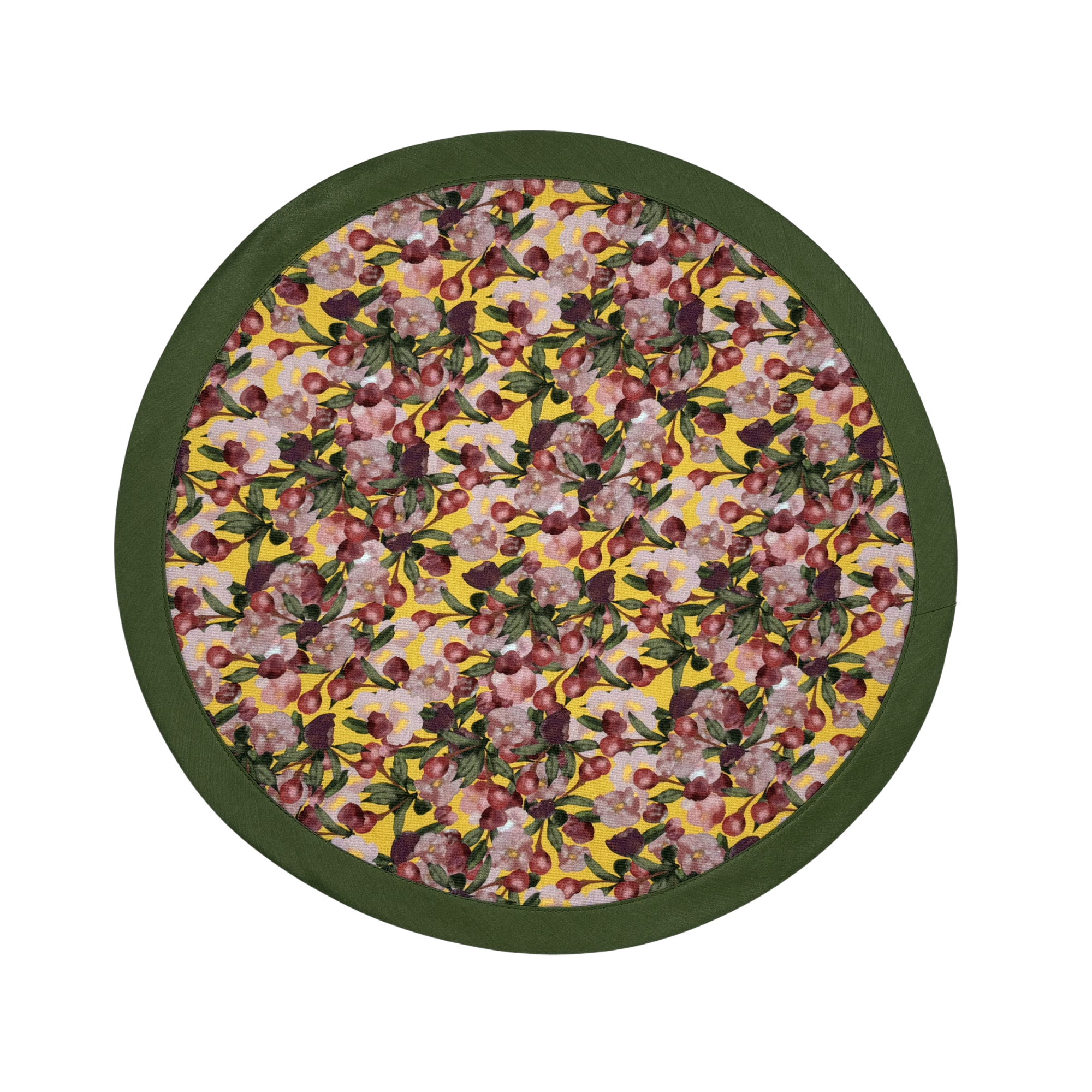 Green Pink Cherry Floral Placemats Romance is Dead Yellow