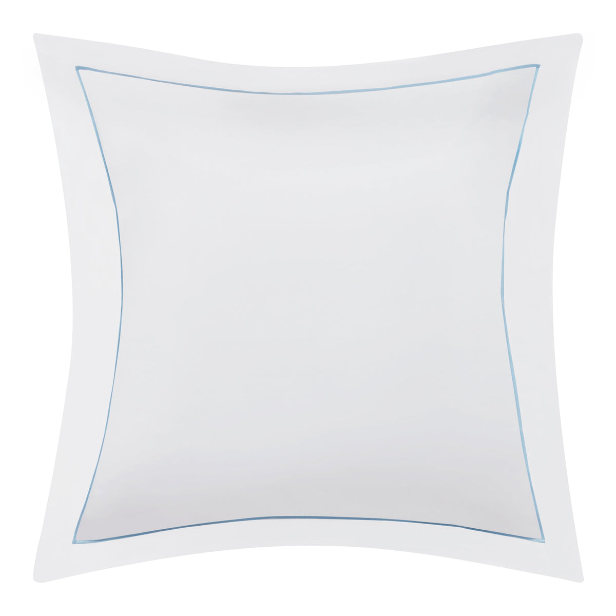 SS-055-2026_1|Crisp white cotton sateen pillow sham with elegant light blue embroidered border, a perfect complement to duvet covers.