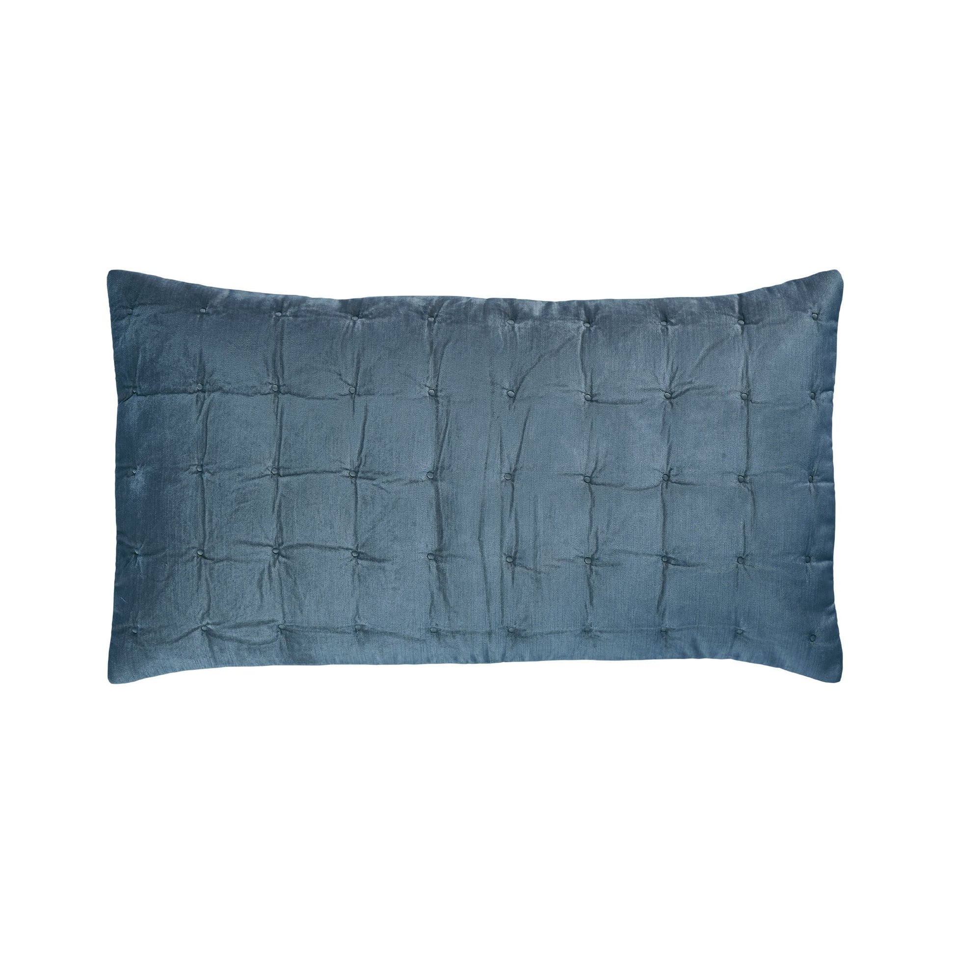 KS-310-2036_1|Soft muted blue velvet quilt pillow sham with tufted square quilting, bringing serene comfort to any bedroom.