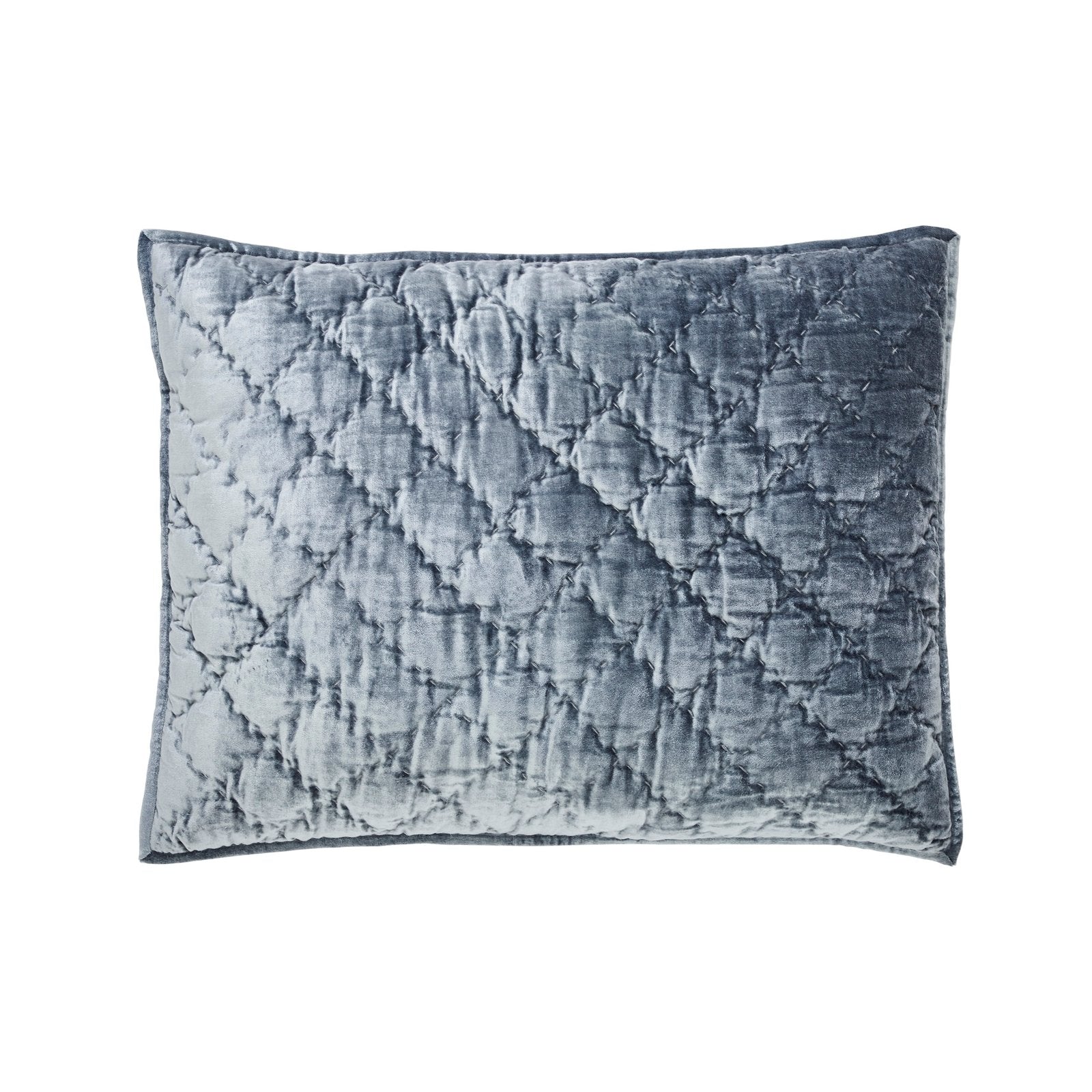 SS-341-2026_1|Elegant blue-gray quilted pillow sham showcasing a classic diamond stitch pattern, ideal for chic and comfortable bedroom styling.