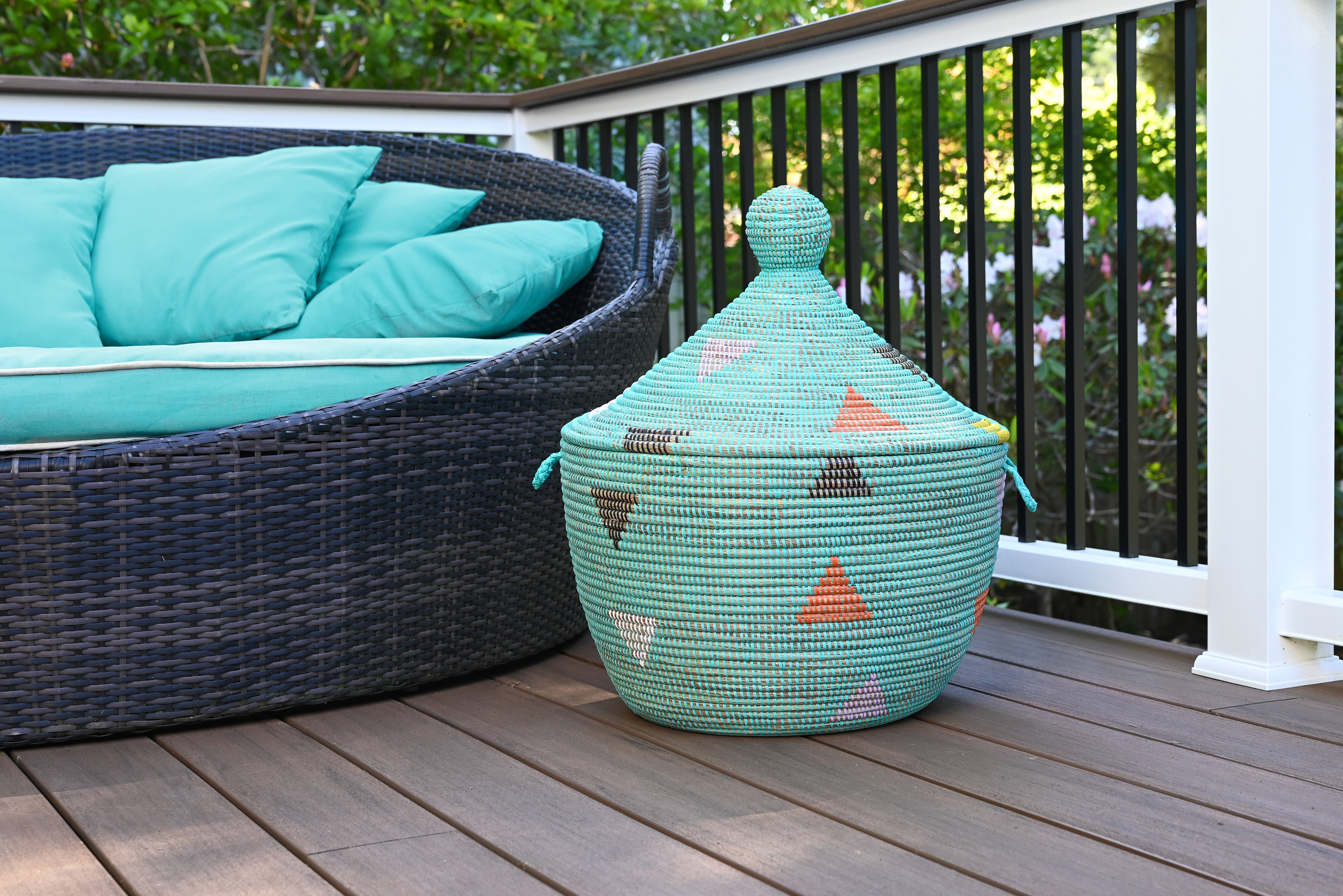 Aqua Teranga Triangles Lidded Storage Basket